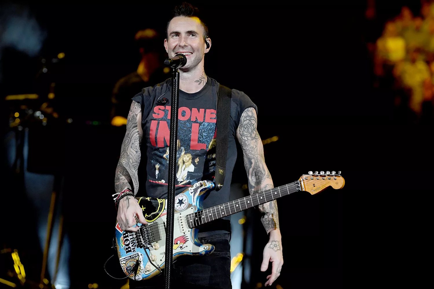 Adam Levine with Maroon 5 performs onstage during the Bud Light Super Bowl Music Fest on February 01, 2020 in Miami, Florida