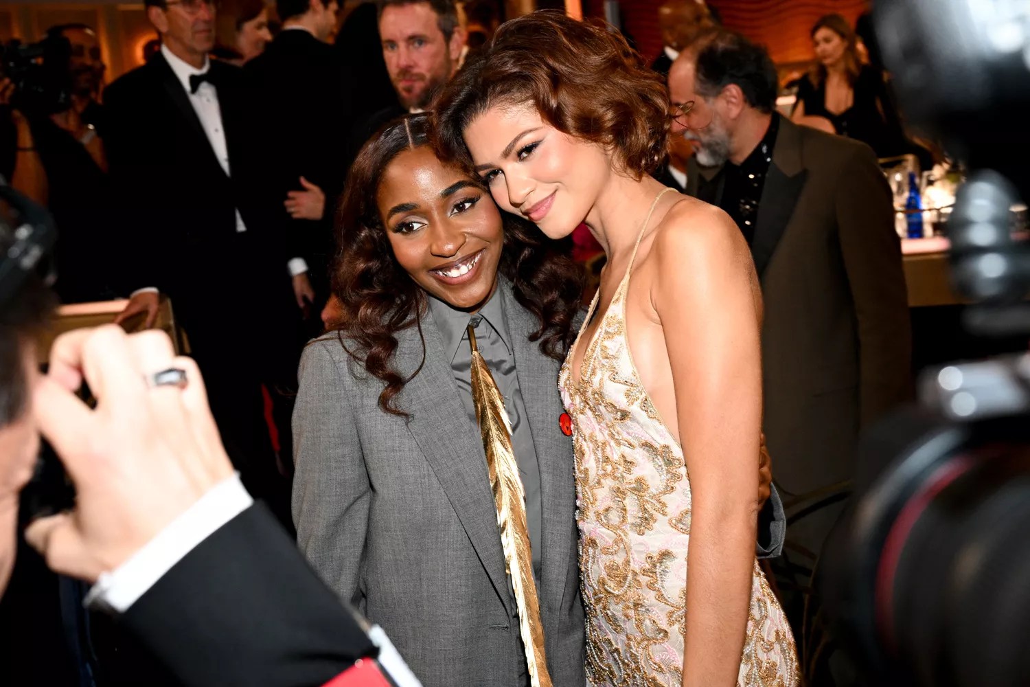 Ayo Edebiri, Zendaya during the 82nd Annual Golden Globes held at The Beverly Hilton on January 05, 2025 in Beverly Hills, California