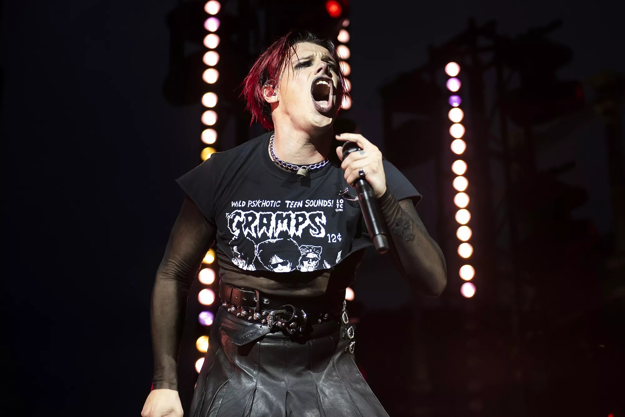 Yungblud performs his song Mars to a live audience alongside London Community Gospel Choir and artist Aries Moross in Kings Cross, London, to launch the Samsung Galaxy Z Fold3 and Z Flip3 devices, which go on sale on Friday. The concept for the concert, featuring a rotating stage, and visuals created by Moross, was inspired by the Multi Window capabilities on the new Samsung