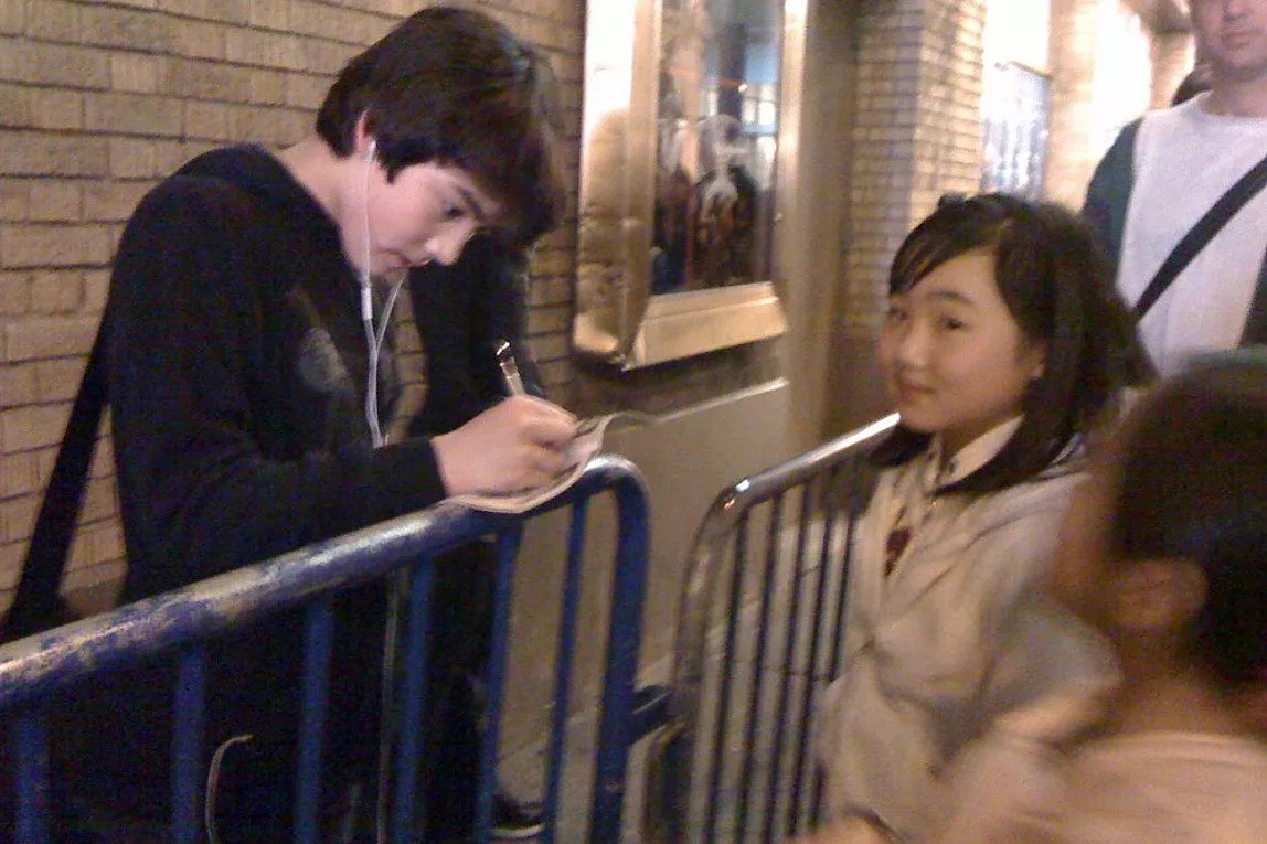 Helen J Shen getting an autograph at the Billy Elliot stage door