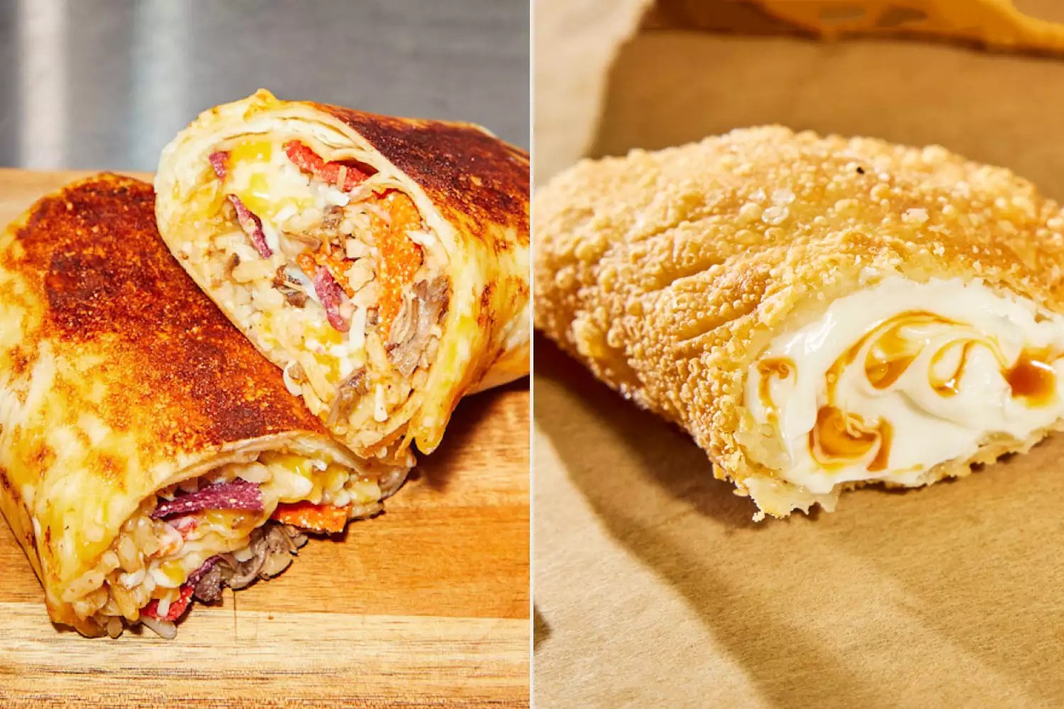 grilled cheese burrito, salted caramel empanada. Taco Bell Unveils 13 Products Being Cooked Up in the Test Kitchen 2025 Live Mas Live Event