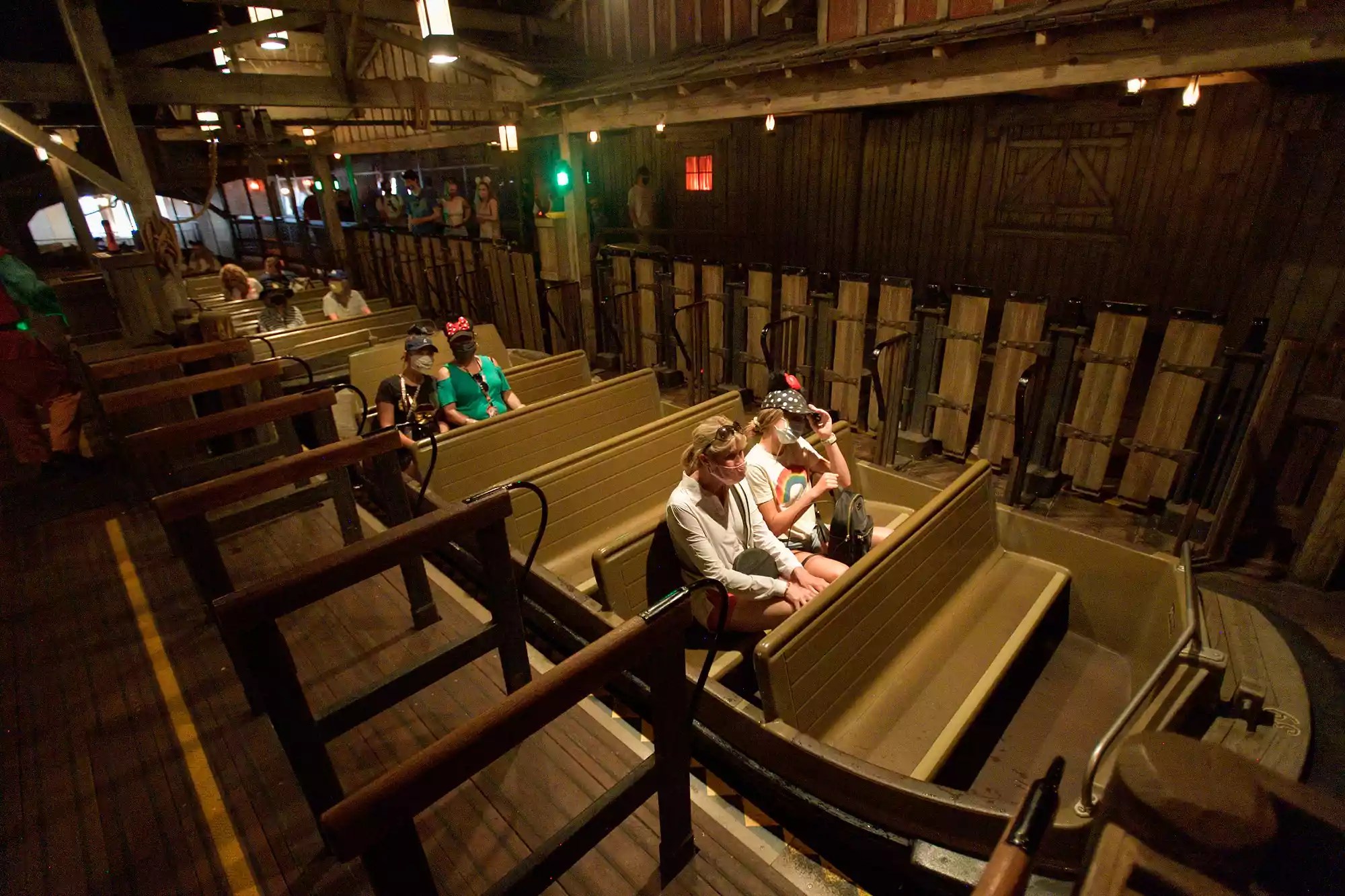 Socially-distanced riders inside Pirates of the Caribbean at Disneyland in Anaheim, CA, on Friday, April 30, 2021. The resort&quot;u2019s parks have been closed for 412 days due to the COVID-19 outbreak.