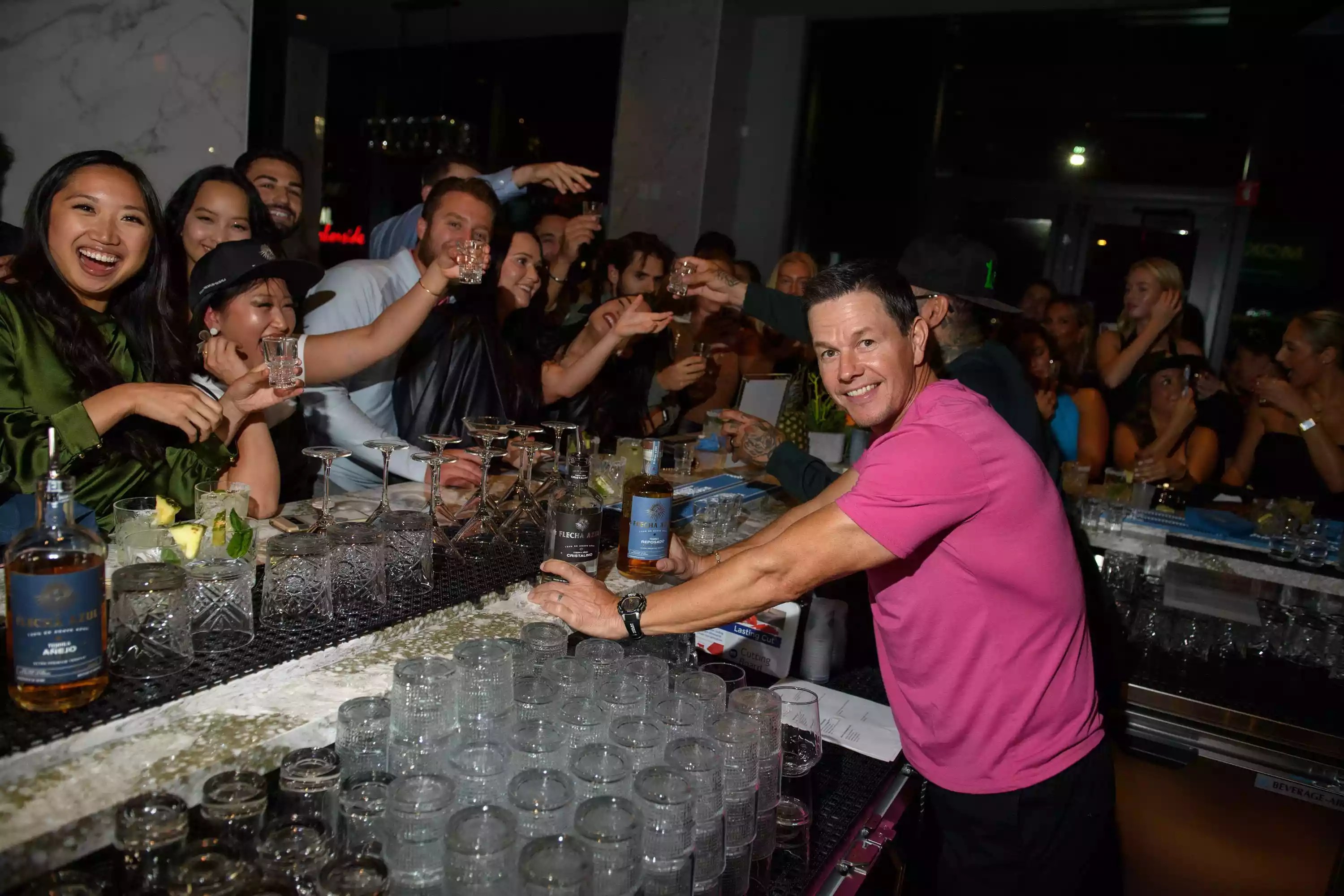 Mark Wahlberg Launches Flecha Azul Tequila at Moxies, Boston 09 28 23