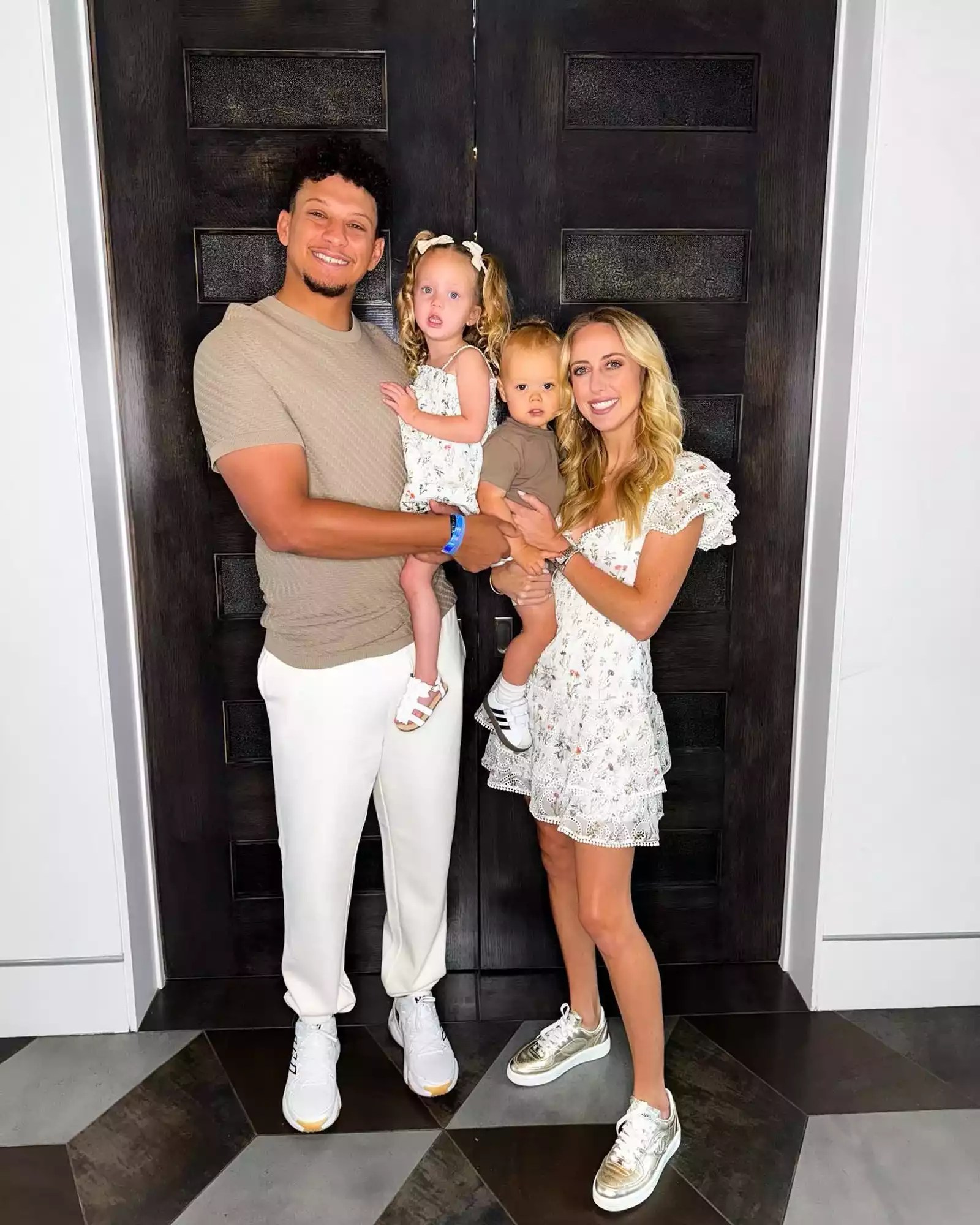 Patrick and Brittany Mahomes with their kids Bronze and Sterling.