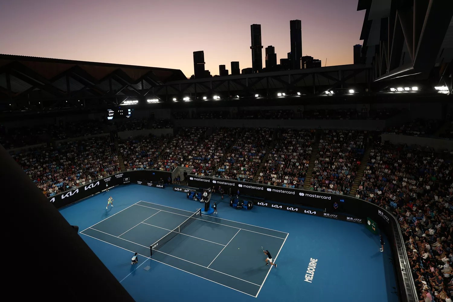 General view of Margaret Court Arena in the round two singles match between Jordan Thompson of Australia and Stefanos Tsitsipas of Greece during the 2024 Australian Open