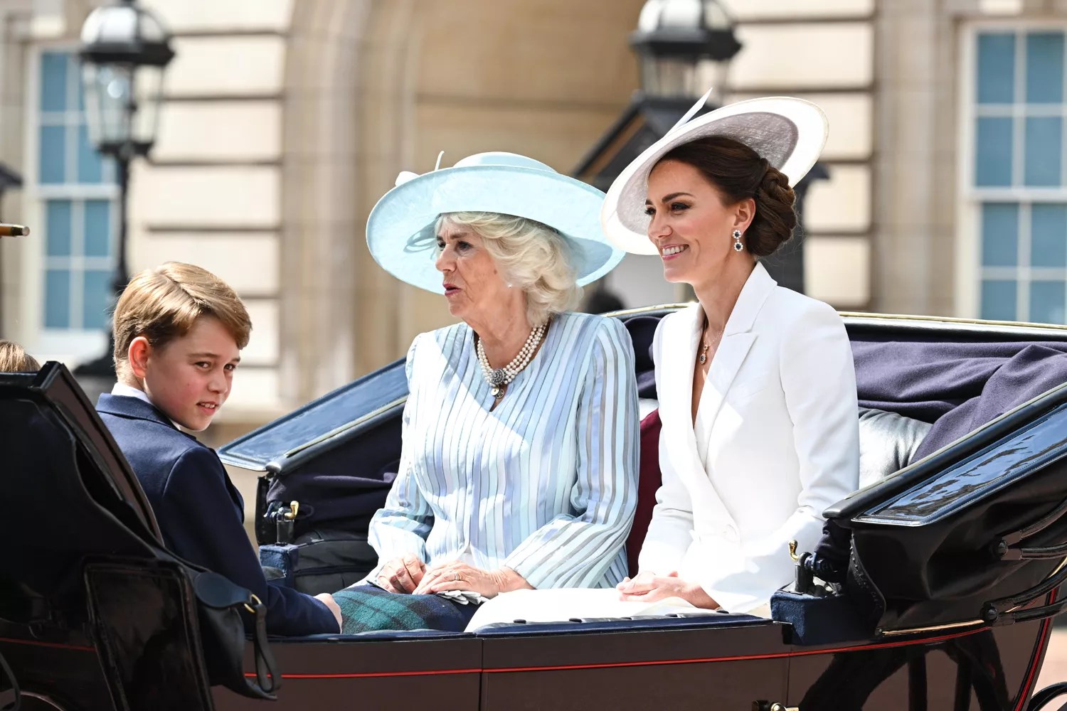 Prince George of Cambridge, Camilla, Duchess of Cornwall and Catherine, Duchess of Cambridge Trooping The Colour - The Queen&rsquo;s Birthday Parade