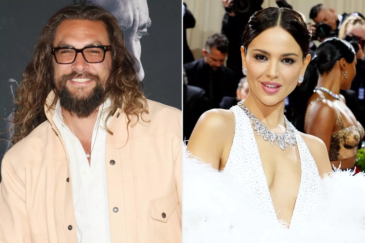 LOS ANGELES, CALIFORNIA - APRIL 04: Jason Momoa attends the Los Angeles premiere of &ldquo;Ambulance&rdquo; at the Academy Museum of Motion Pictures on April 04, 2022 in Los Angeles, California. (Photo by David Livingston/FilmMagic); NEW YORK, NEW YORK - MAY 02: Eiza González attends The 2022 Met Gala Celebrating &ldquo;In America: An Anthology of Fashion&rdquo; at The Metropolitan Museum of Art on May 02, 2022 in New York City. (Photo by Jeff Kravitz/FilmMagic)
