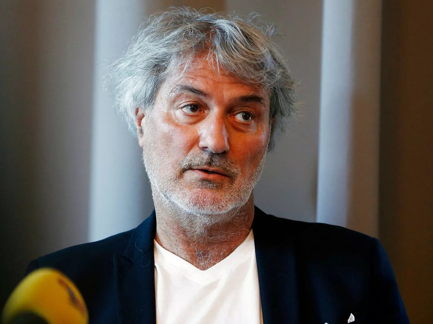 Dr. Paolo Macchiarini speaks during a press conference with his defense attorneys in Stockholm, Sweden on June 21, 2023.