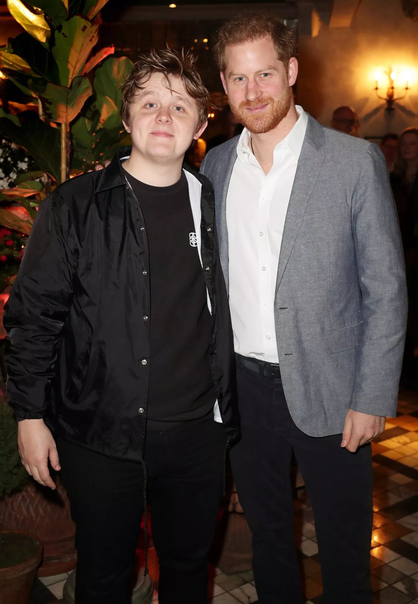 Lewis Capaldi poses with Prince Harry, Duke of Sussex as Sentebale held an event on January 19, 2020