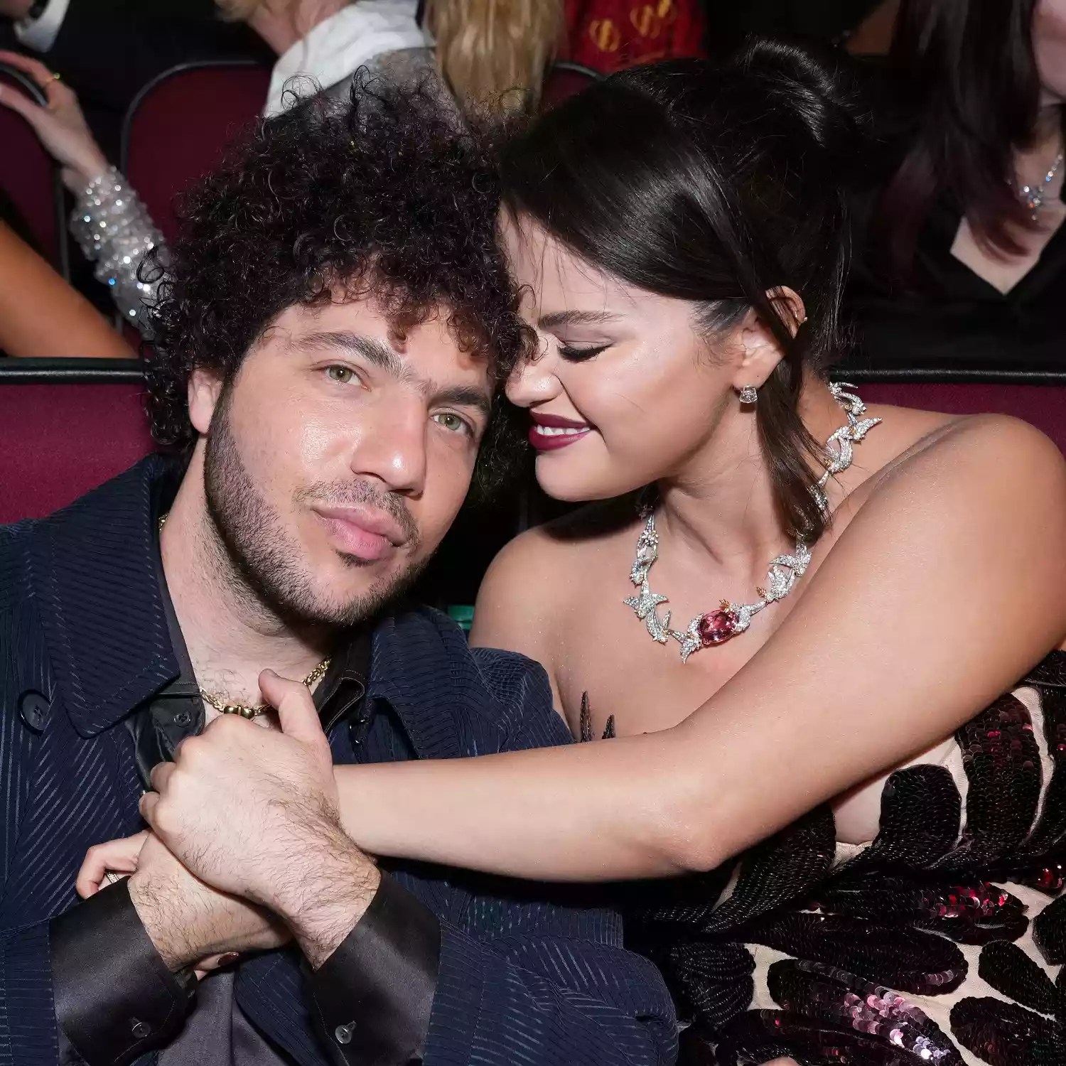 Benny Blanco and Selena Gomez at the 75th Emmy Awards on Monday, Jan. 15, 2024 at the Peacock Theater in Los Angeles.