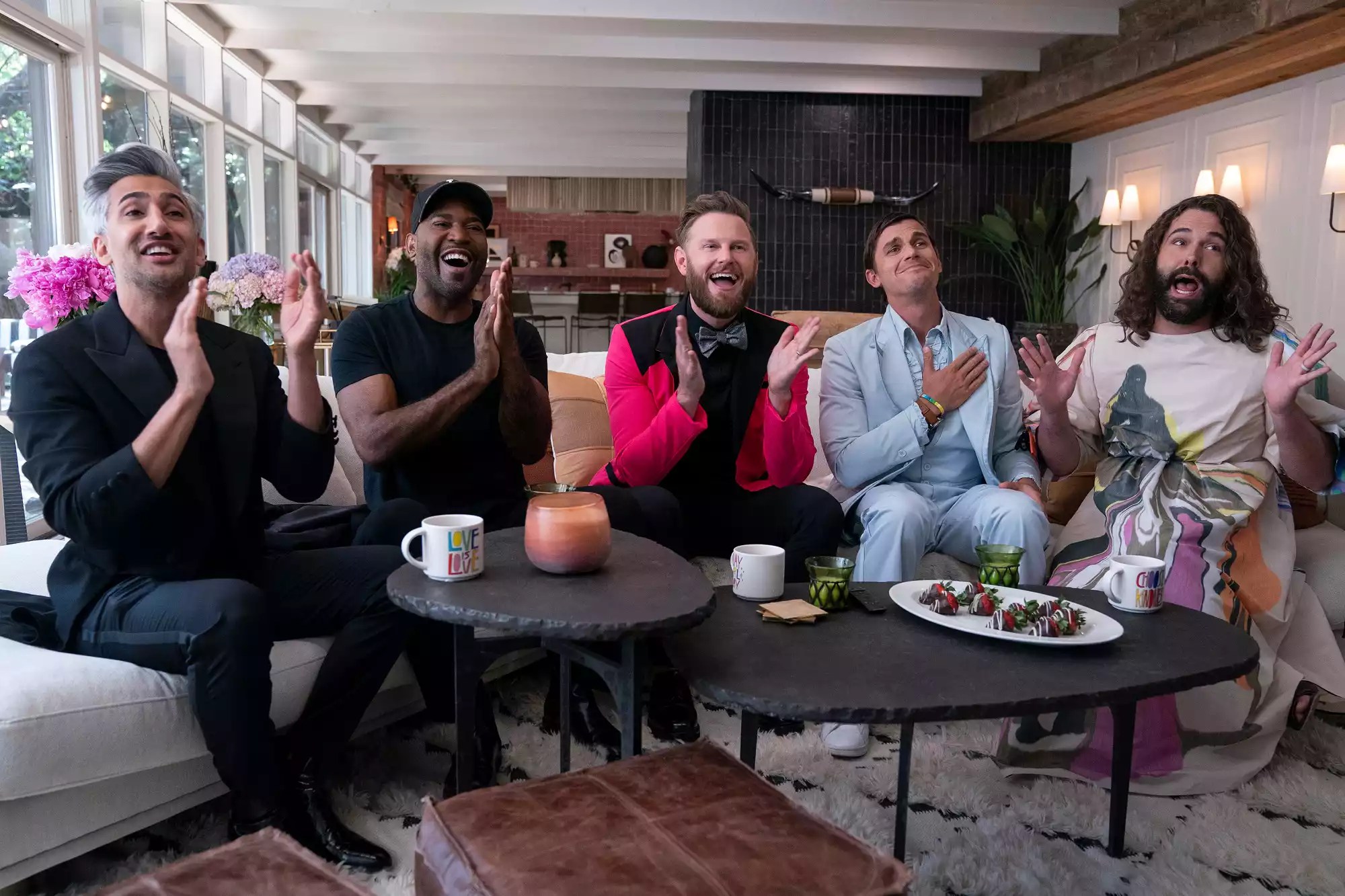Queer Eye. (L to R) Tan France, Karamo Brown, Bobby Berk, Antoni Porowski, Jonathan Van Ness in Season 6 of Queer Eye.