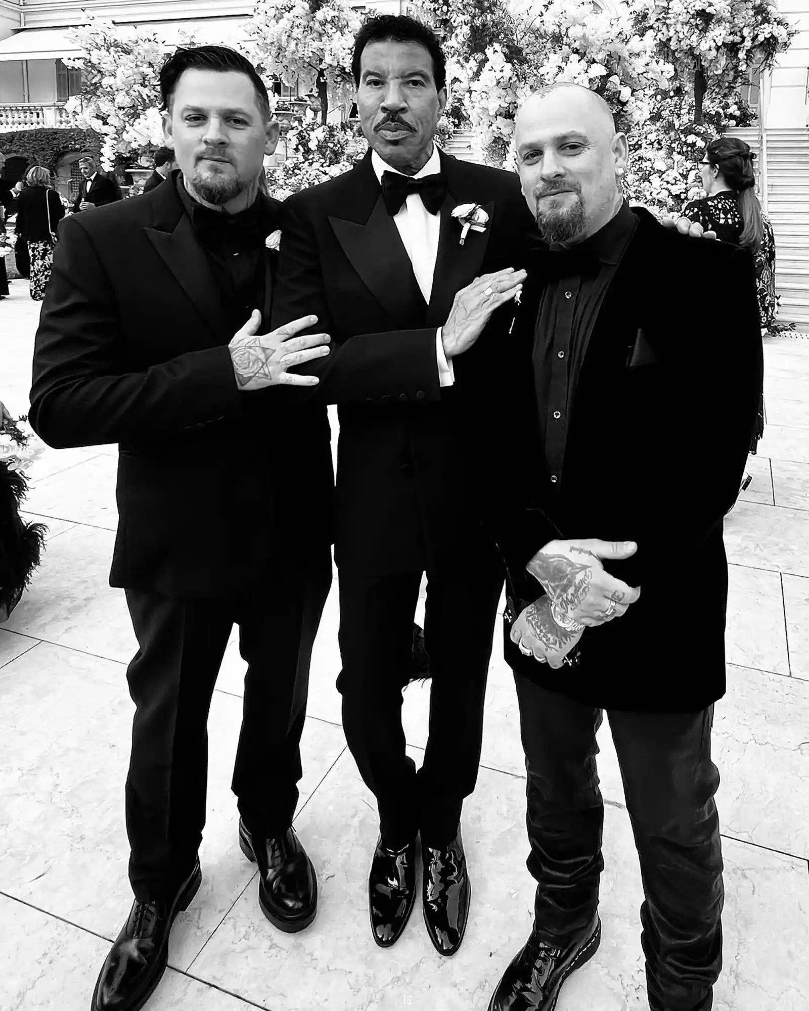 Lionel Richie and Benjamin and Joel Madden from Sofia Richie&rsquo;s wedding. https://www.instagram.com/p/CrZwH5TuvxP/. Joel Madden/Instagram
