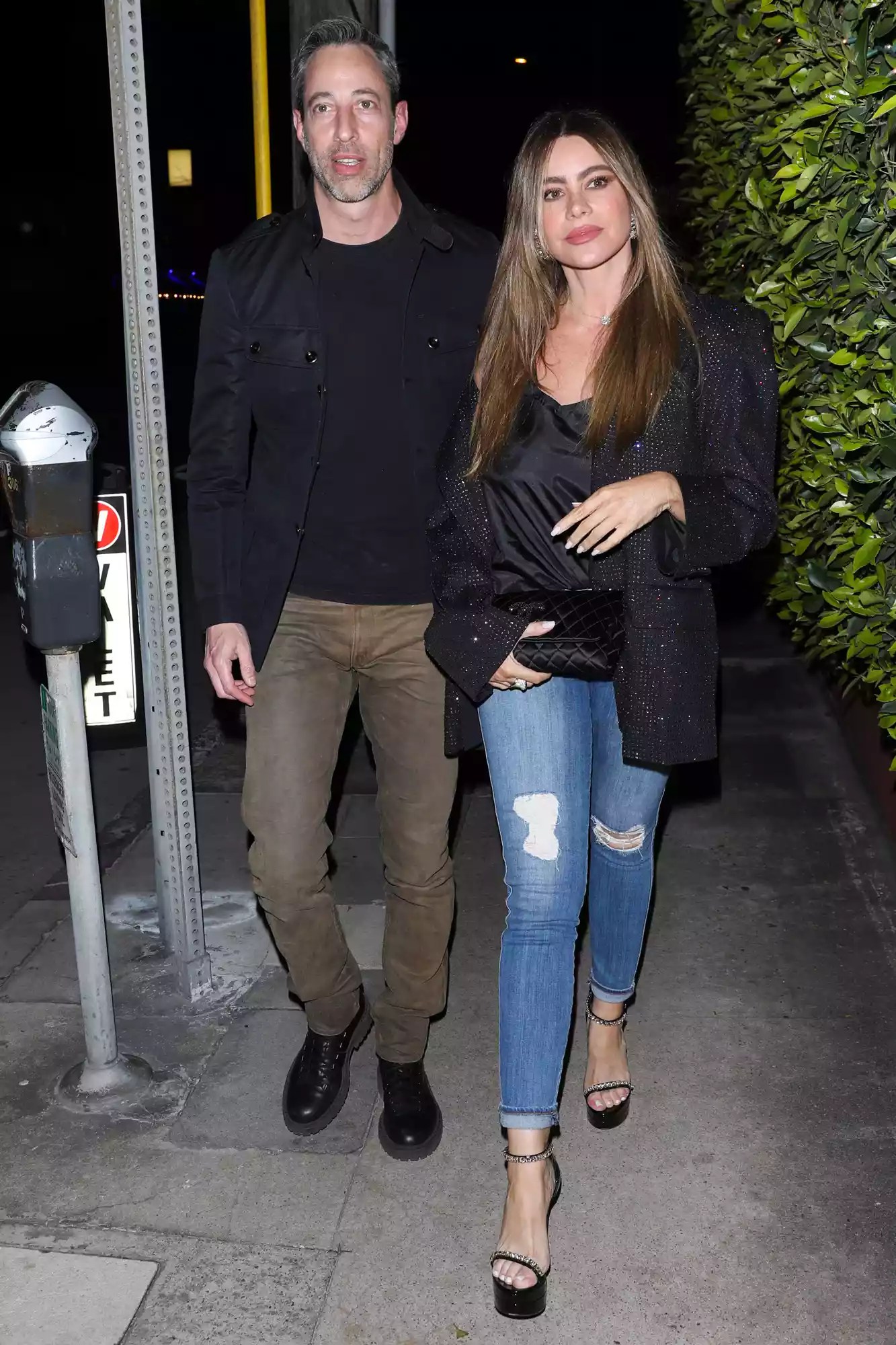 Justin Saliman and Sofia Vergara are seen at Giorgio Baldi restaurant on March 29, 2024 in Los Angeles, California.