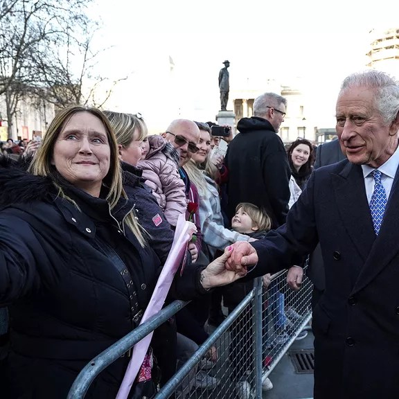 King Charles III visits Syria&rsquo;s House, a temporary Syrian community tent, in Trafalgar Square