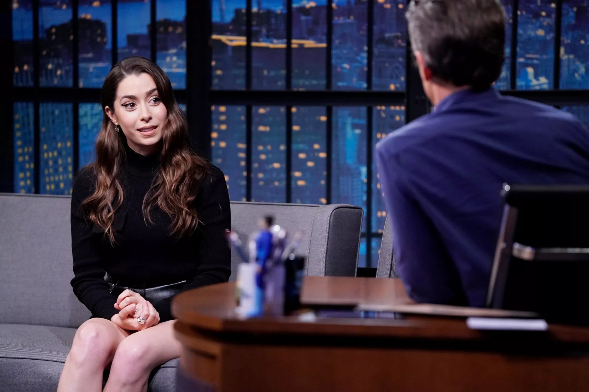 Cristin Milioti during an interview with host Seth Meyers on April 13, 2021