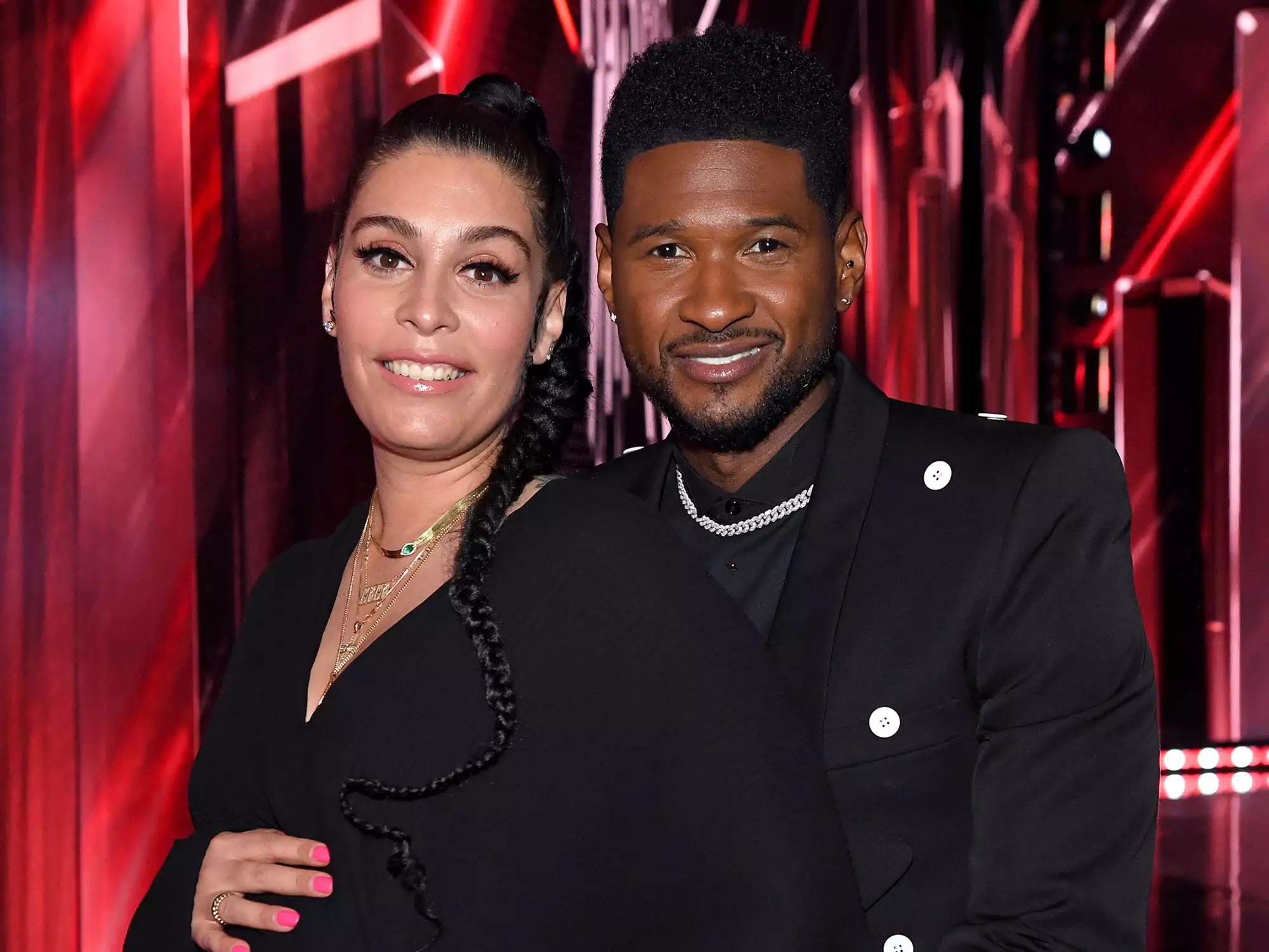 Jennifer Goicoechea and Usher attend the 2021 iHeartRadio Music Awards at The Dolby Theatre in Los Angeles, California, which was broadcast live on FOX on May 27, 2021