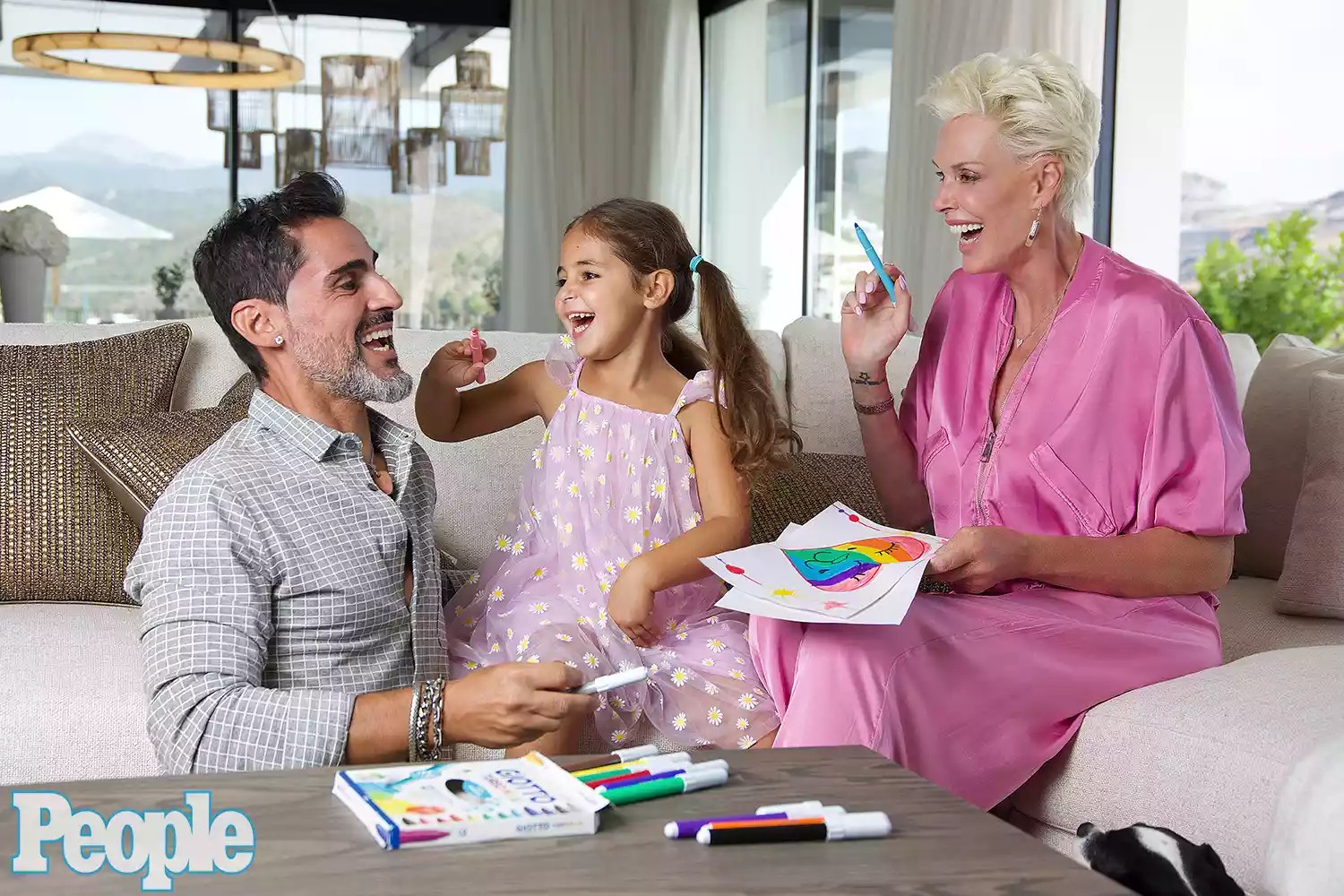 Brigitte Nielsen, husband Mattia Dessi, daughter Frida photographed at a private home in Andalusia, Marbella,