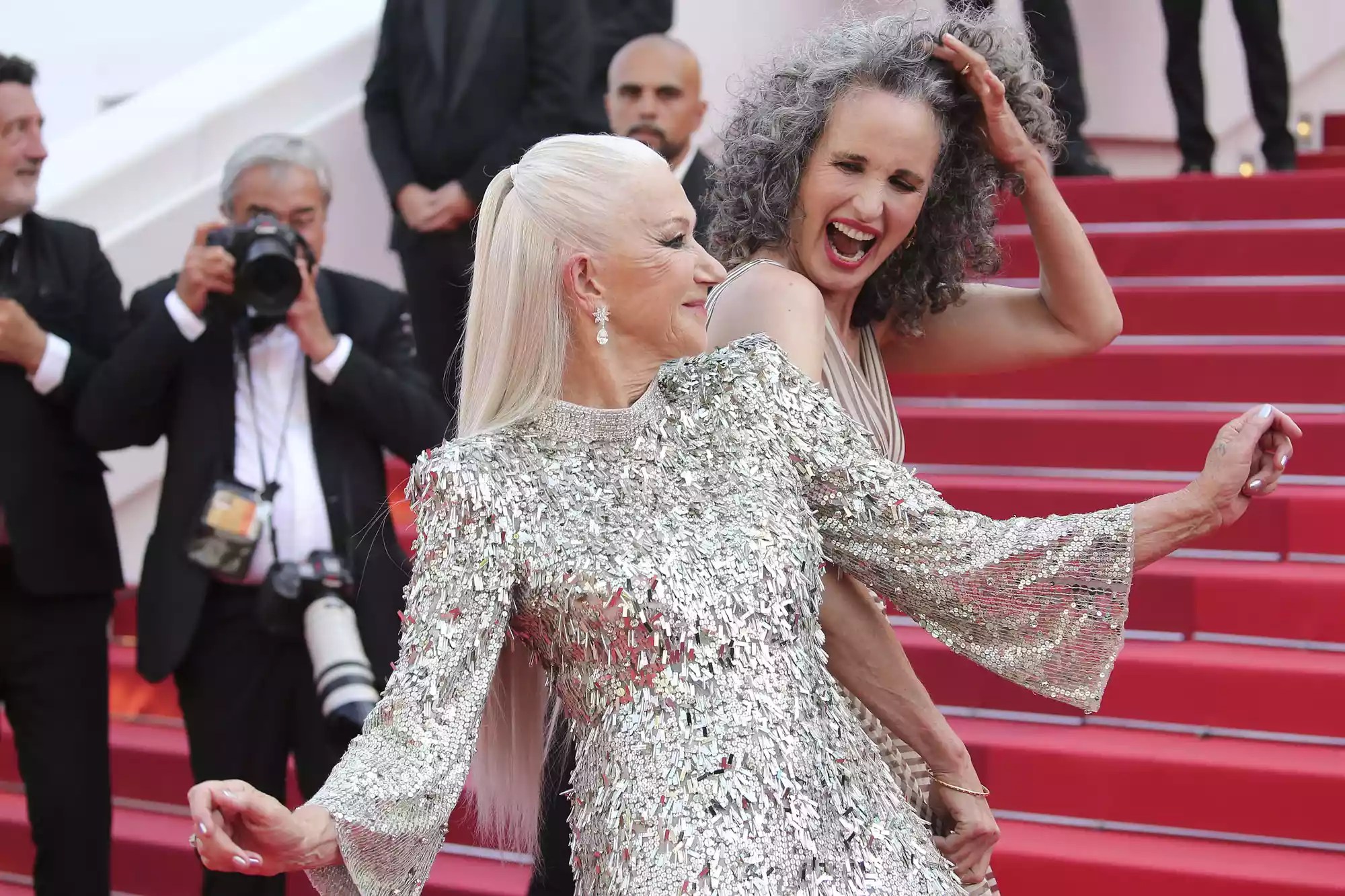 Helen Mirren and Andie MacDowell attend the screening of &ldquo;Mother And Son (Un Petit Frere)&rdquo; during the 75th annual Cannes film festival at Palais des Festivals on May 27, 2022 in Cannes, France