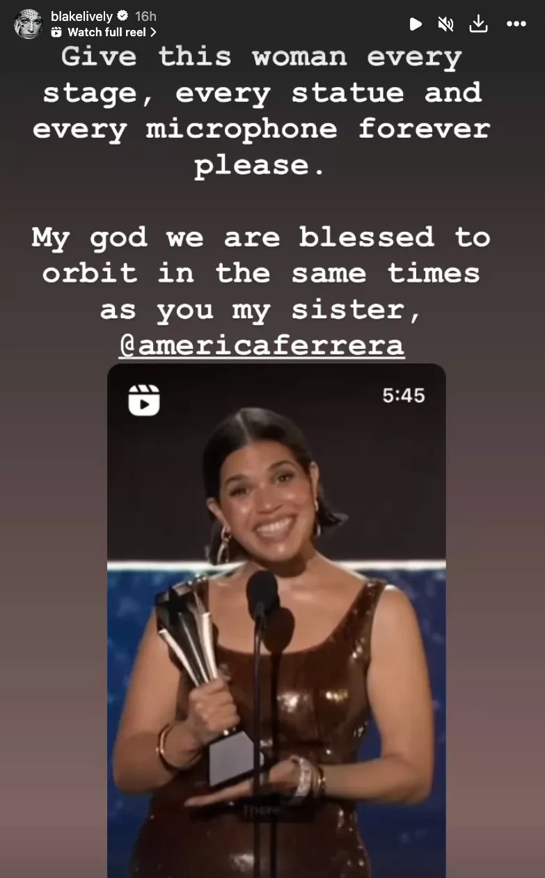 Blake Lively Praises America Ferrera&rsquo;s Critics Choice Awards Speech: &lsquo;Give This Woman Every Stage&rsquo;