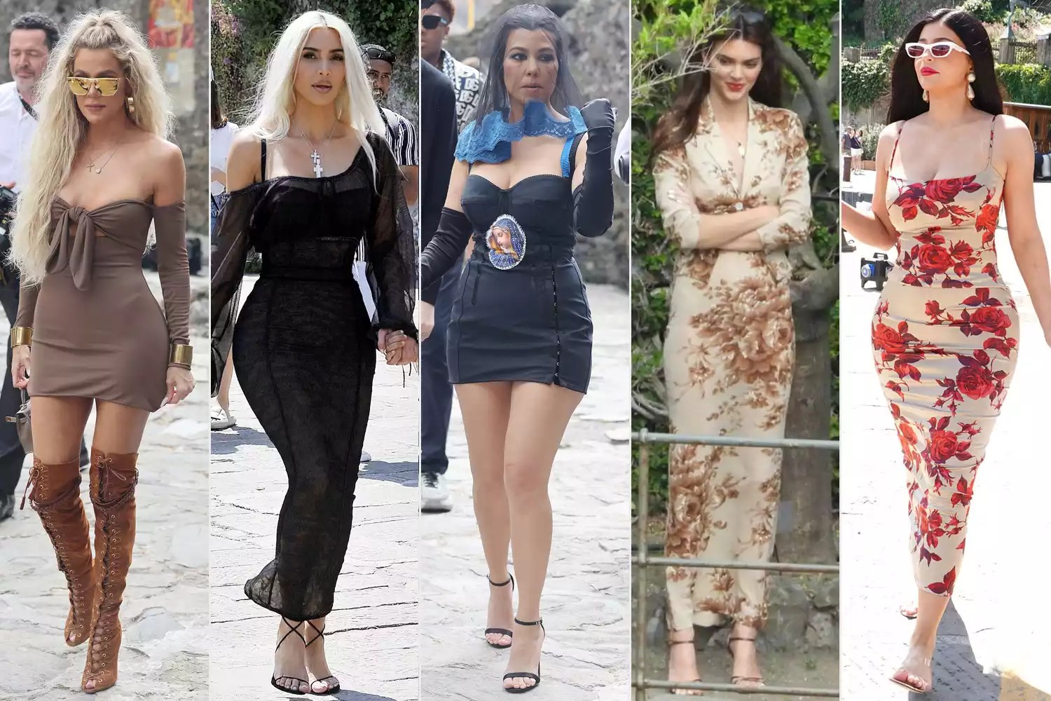 PORTOFINO, ITALY - MAY 21: Khloe Kardashian arriving for lunch at the Abbey of San Fruttuoso on May 21, 2022 in Portofino, Italy. (Photo by NINO/GC Images); Portofino, ITALY - Kim Kardashian is seen wearing a fitted black dress while with her daughter North West in Portofino ahead of Kourtney Kardashian&rsquo;s wedding to Travis Barker. Pictured: Kim Kardashian - North West BACKGRID USA 21 MAY 2022 BYLINE MUST READ: Cobra Team / BACKGRID USA: +1 310 798 9111 / usasales@backgrid.com UK: +44 208 344 2007 / uksales@backgrid.com <em>UK Clients - Pictures Containing Children Please Pixelate Face Prior To Publication</em>; PORTOFINO, ITALY - MAY 21: Kourtney Kardashian arriving for lunch at the Abbey of San Fruttuoso on May 21, 2022 in Portofino, Italy. (Photo by NINO/GC Images); Kendall Jenner and Devin Booker attending Kourtney Kardashian&rsquo;s wedding in Portofino. 21 May 2022 Pictured: Kendall Jenner, Devin Booker. Photo credit: MEGA TheMegaAgency.com +1 888 505 6342; Kylie Jenners, Khloe Kardashian, Kourtney Kardashian, Travis Barker, Kris Jenner on Dolce and Gabbana&rsquo;s yacht. 21 May 2022 Pictured: Kylie Jenners. Photo credit: MEGA TheMegaAgency.com +1 888 505 6342