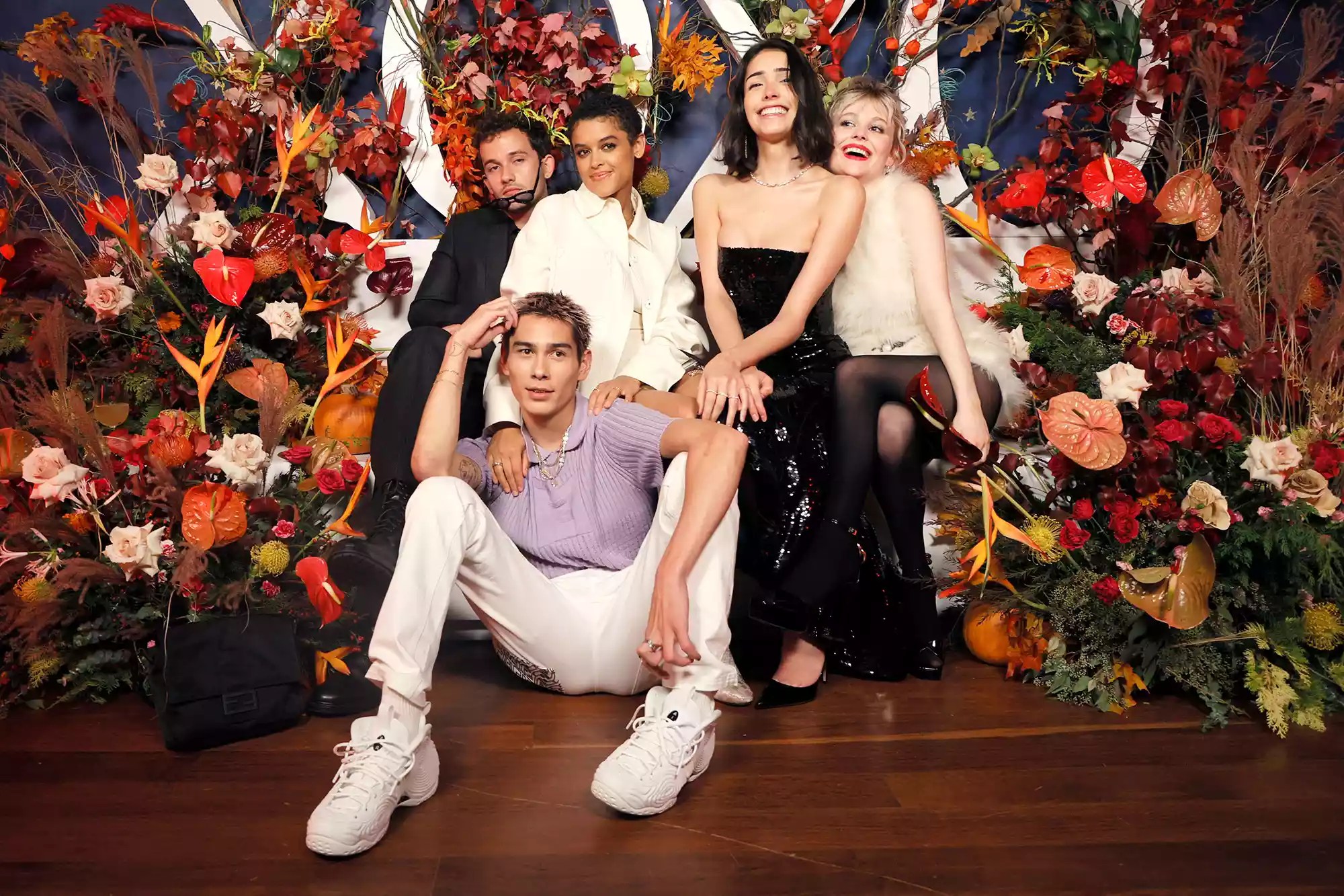 NEW YORK, NEW YORK - NOVEMBER 18: (L-R) Eli Brown, Evan Mock, Jordan Alexander, Zion Moreno, and Emily Alyn Lind attend Gossip Girl Friendsgiving: A Pop-Up To Give And Receive on November 18, 2021 in New York City. (Photo by Michael Loccisano/Getty Images for HBO Max)