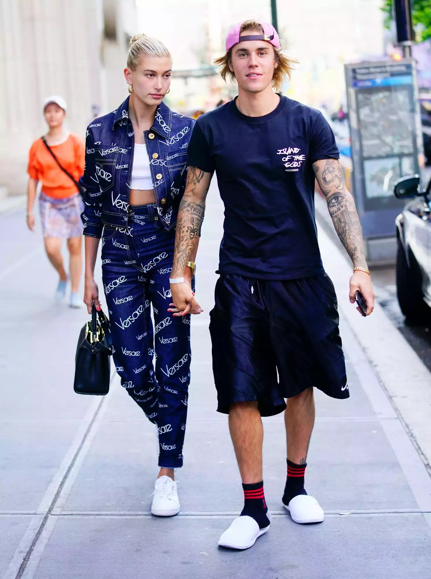 Justin Bieber and Hailey Baldwin hold hands when exiting Nobu restaurant in New York