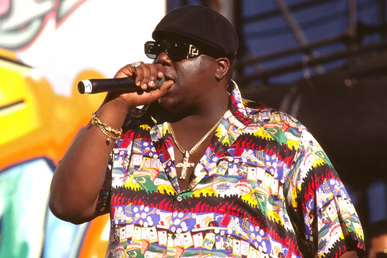 The Notorious B.I.G. performs at 92.3 The Beat Summer Jam on August 13, 1995 in Irvine, California.