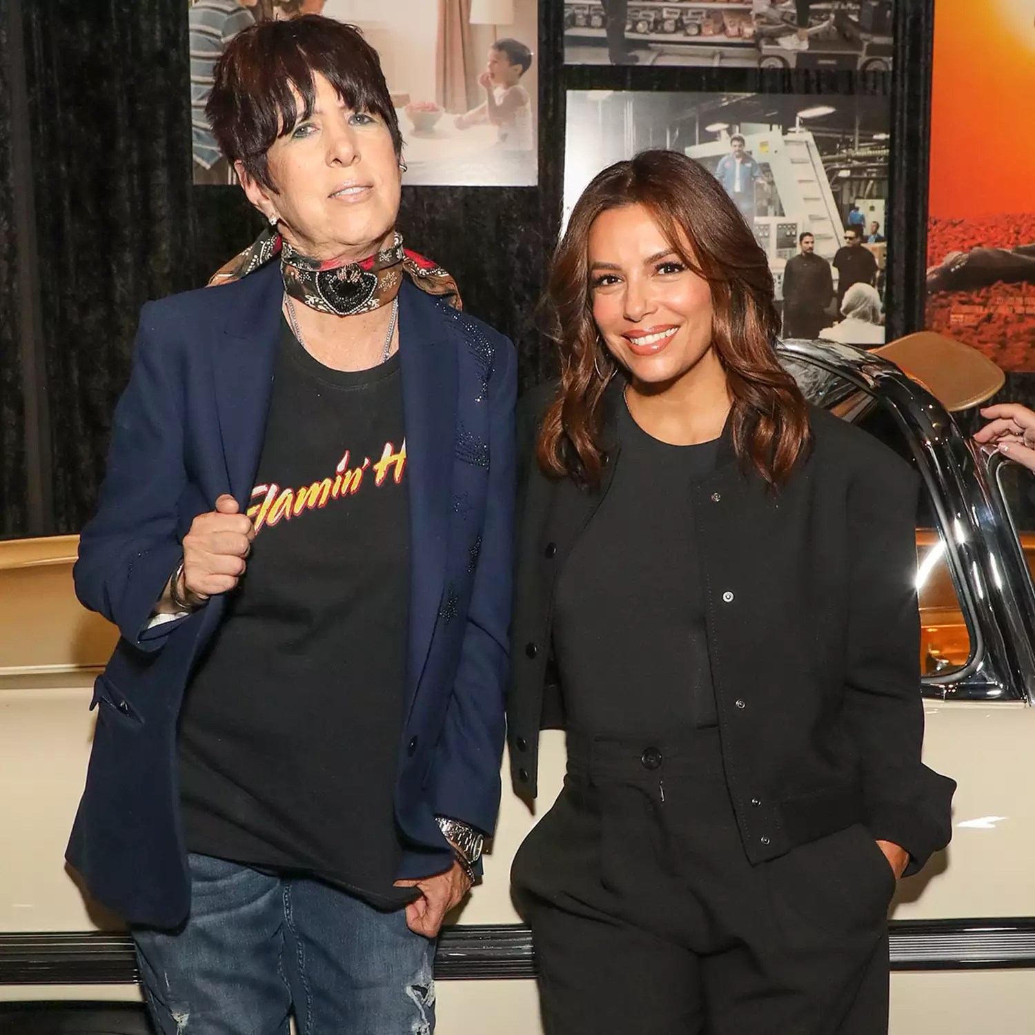 Diane Warren (L) and Eva Longoria (R) celebrate Hispanic Heritage Month with opening of the new &ldquo;Flamin' Hot&rdquo; exhibit at The Hollywood Museum on October 13, 2023 in Hollywood, California.
