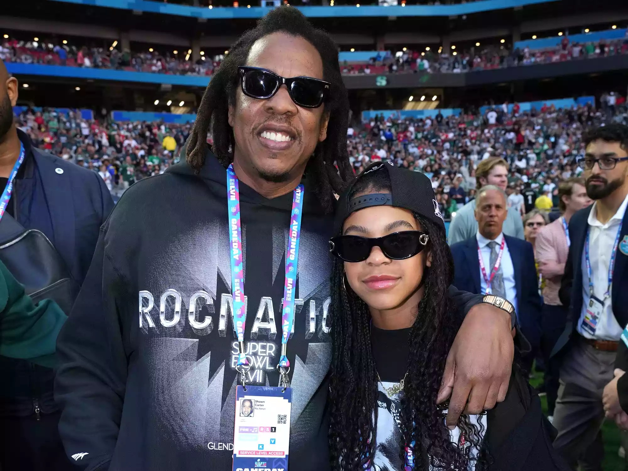 Jay-Z and Blue Ivy Carter attend Super Bowl LVII