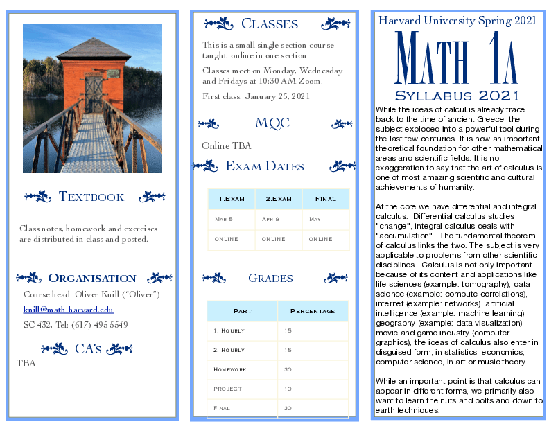 Math 1a Harvard College Spring 2021