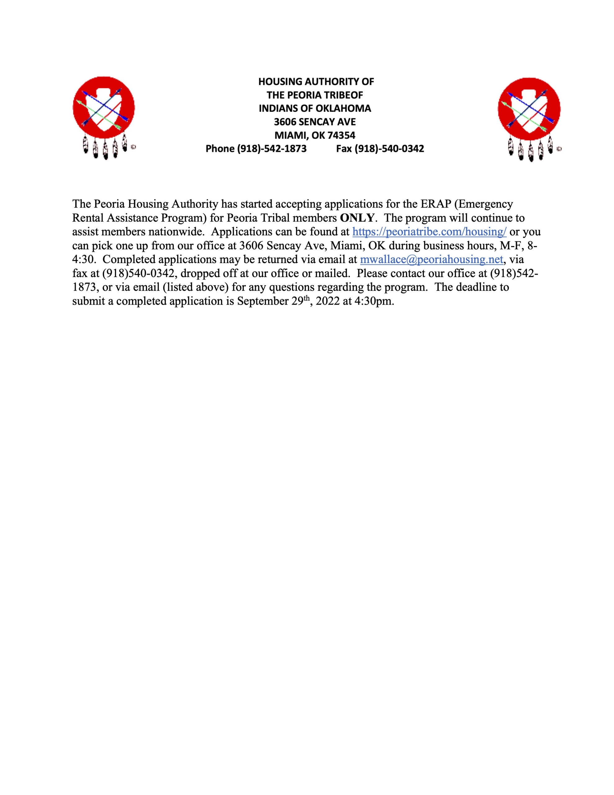 Emergency Rental Assistance Program Update Peoria Tribe Of Indians