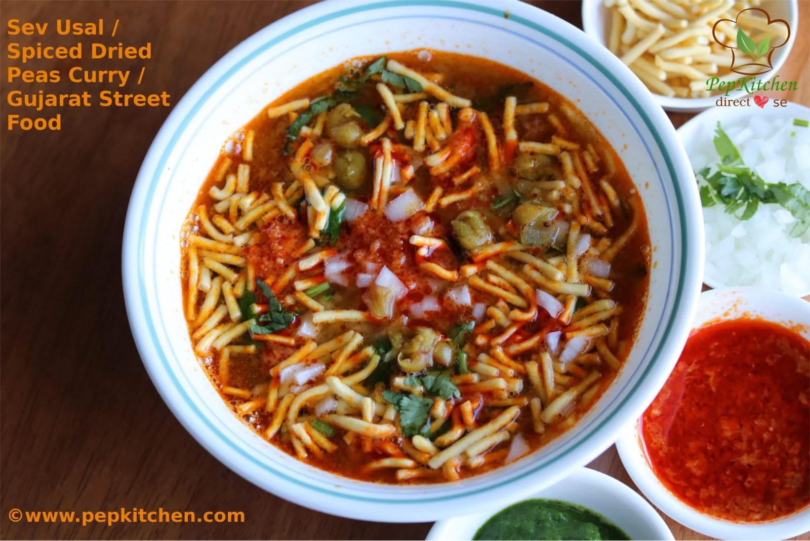 Sev Usal / Spiced Dried Peas Curry / Gujarat Street Food Pepkitchen