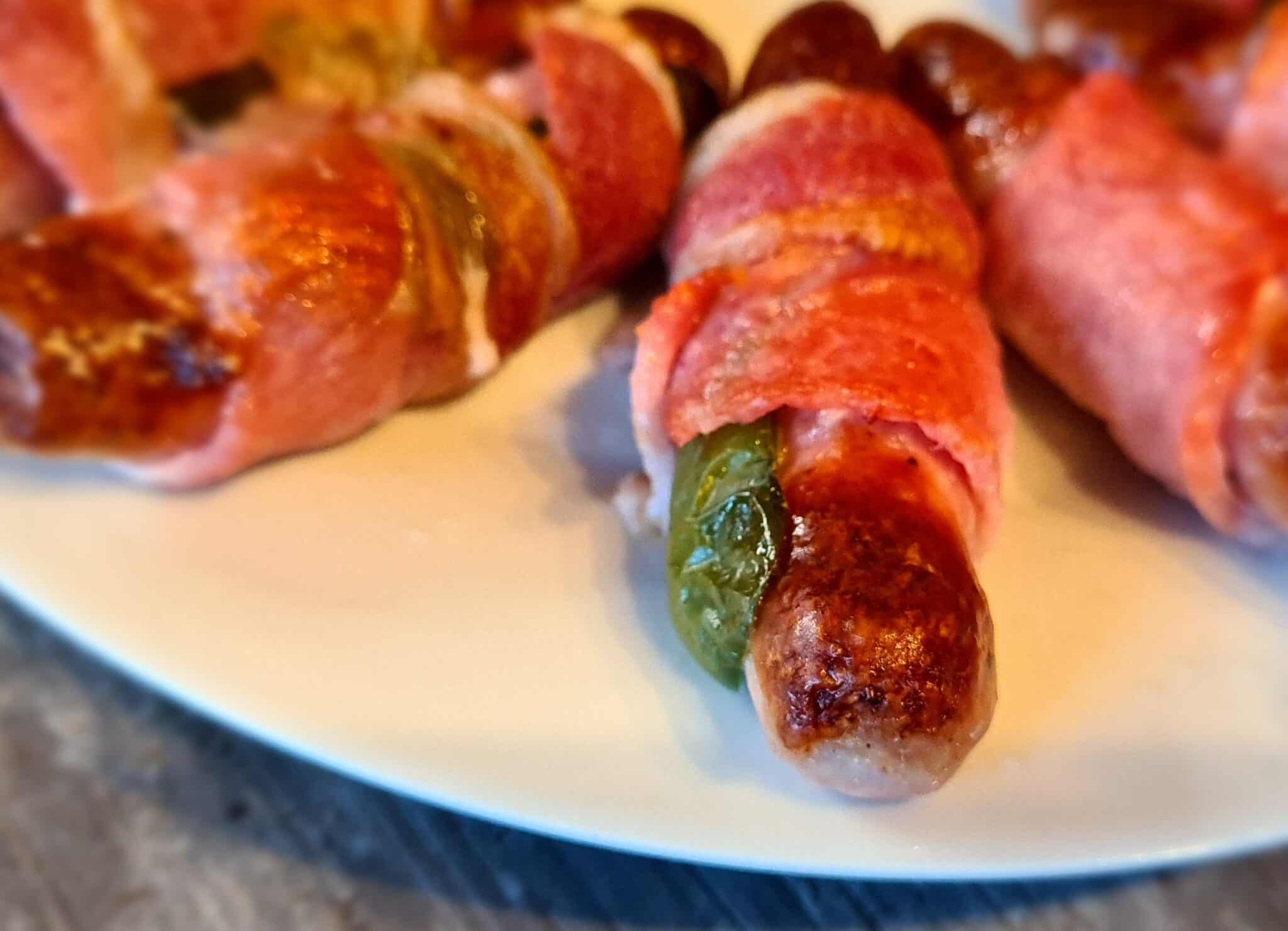 BaconWrapped Jalapeño Pigs In Blankets (Low Carb)