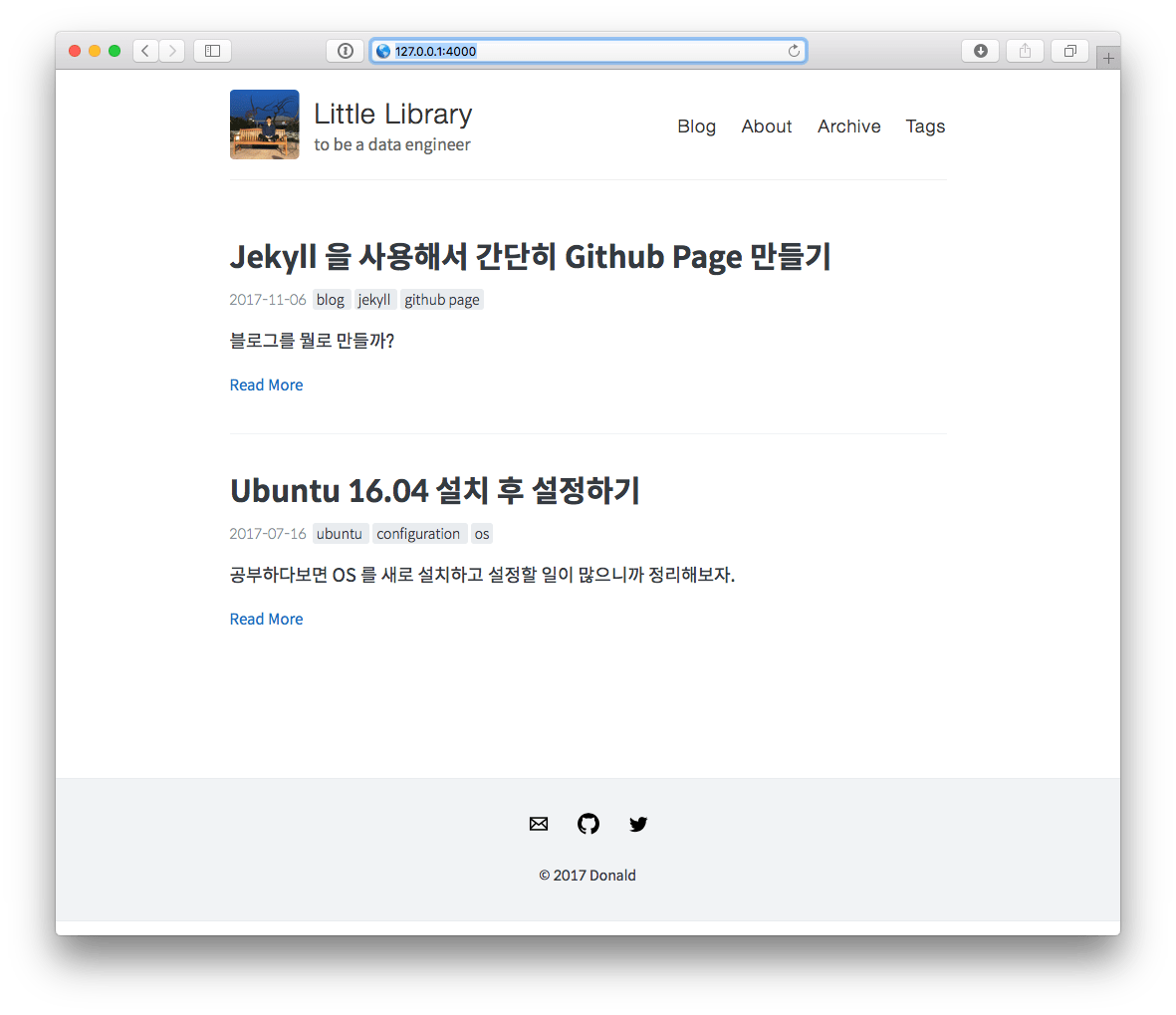 Jekyll 을 사용해서 간단히 Github Page 만들기 Little Library to be a data engineer