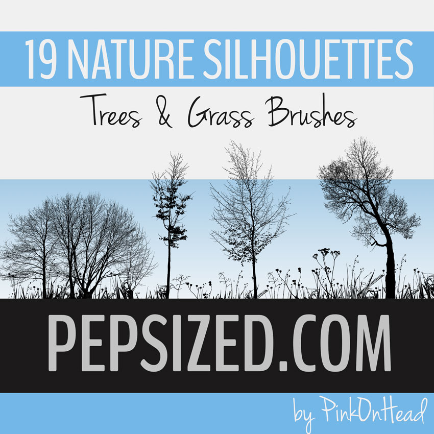 19 Nature Silhouettes Trees & Grass Brushes PEPSized