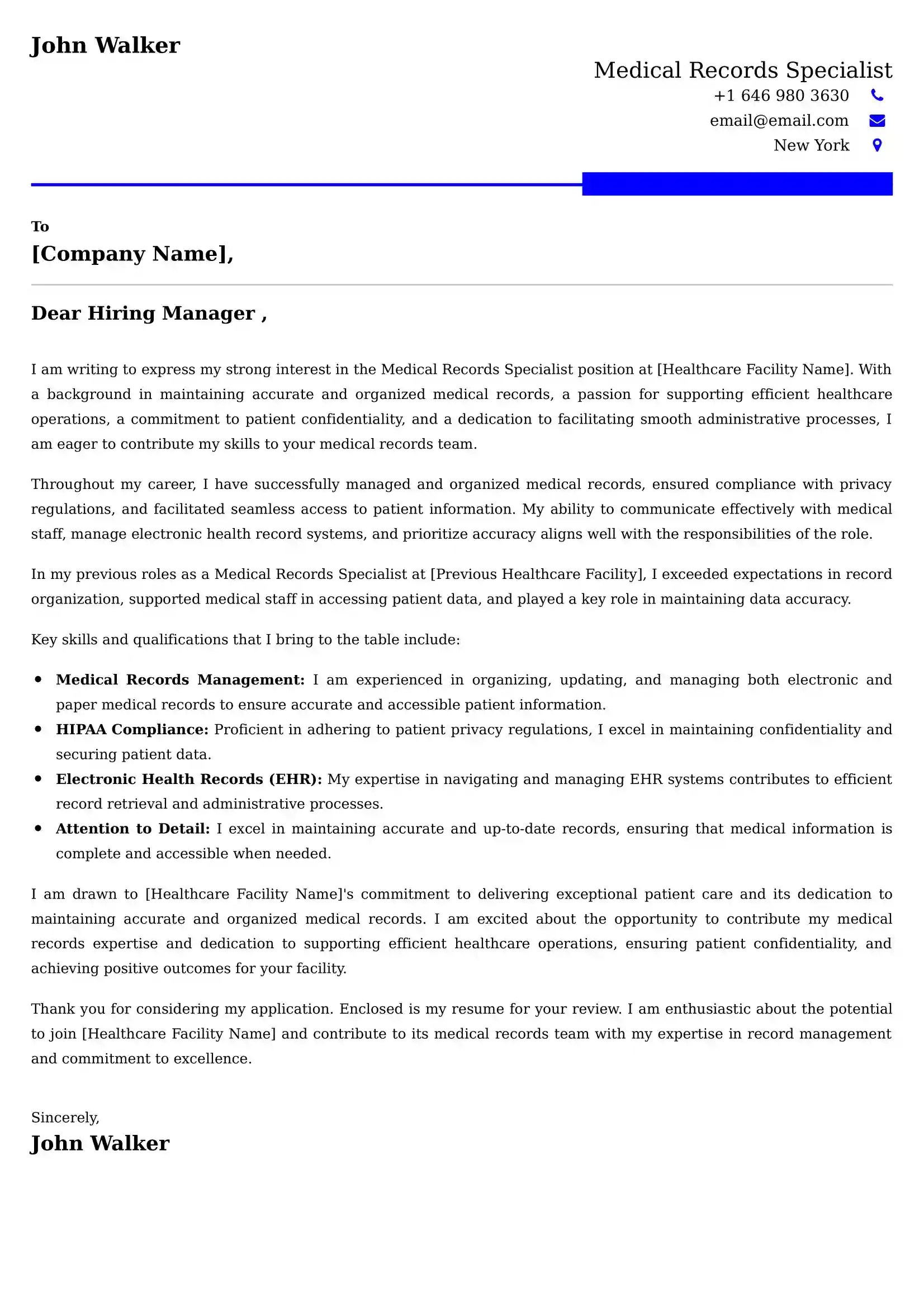 Medical Records Specialist Cover Letter Examples South Africa