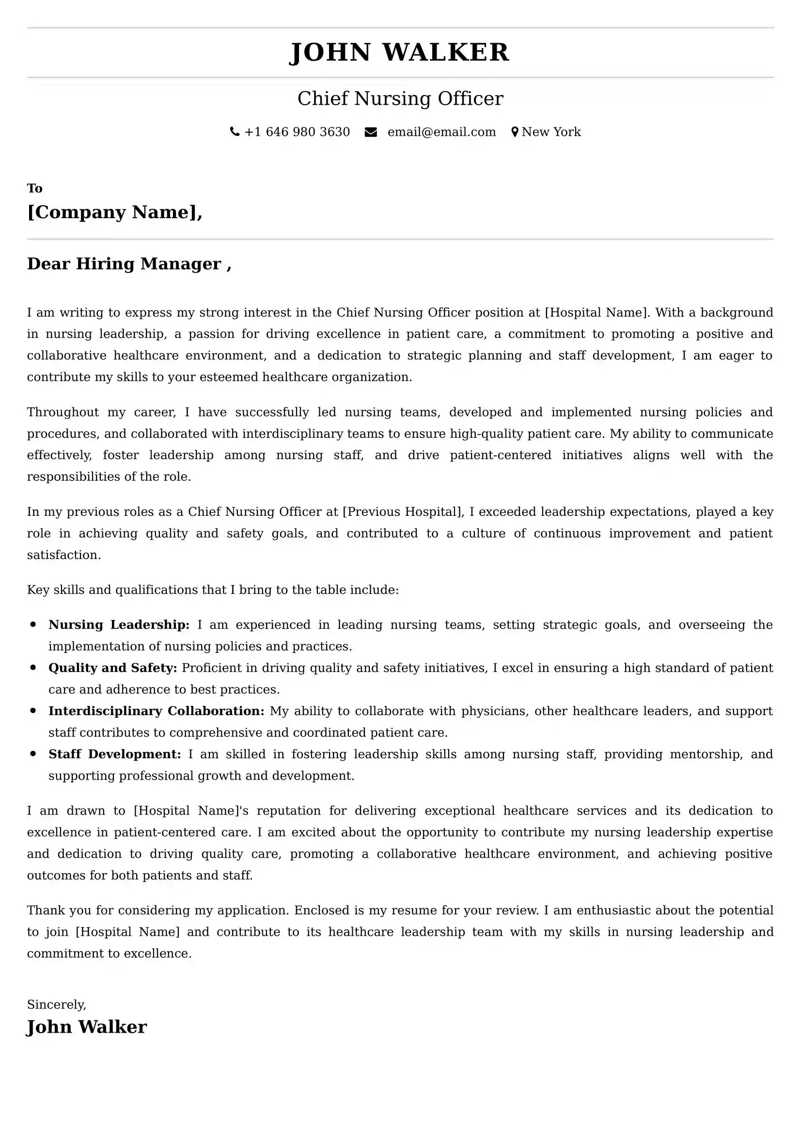 Chief Nursing Officer Cover Letter Examples South Africa