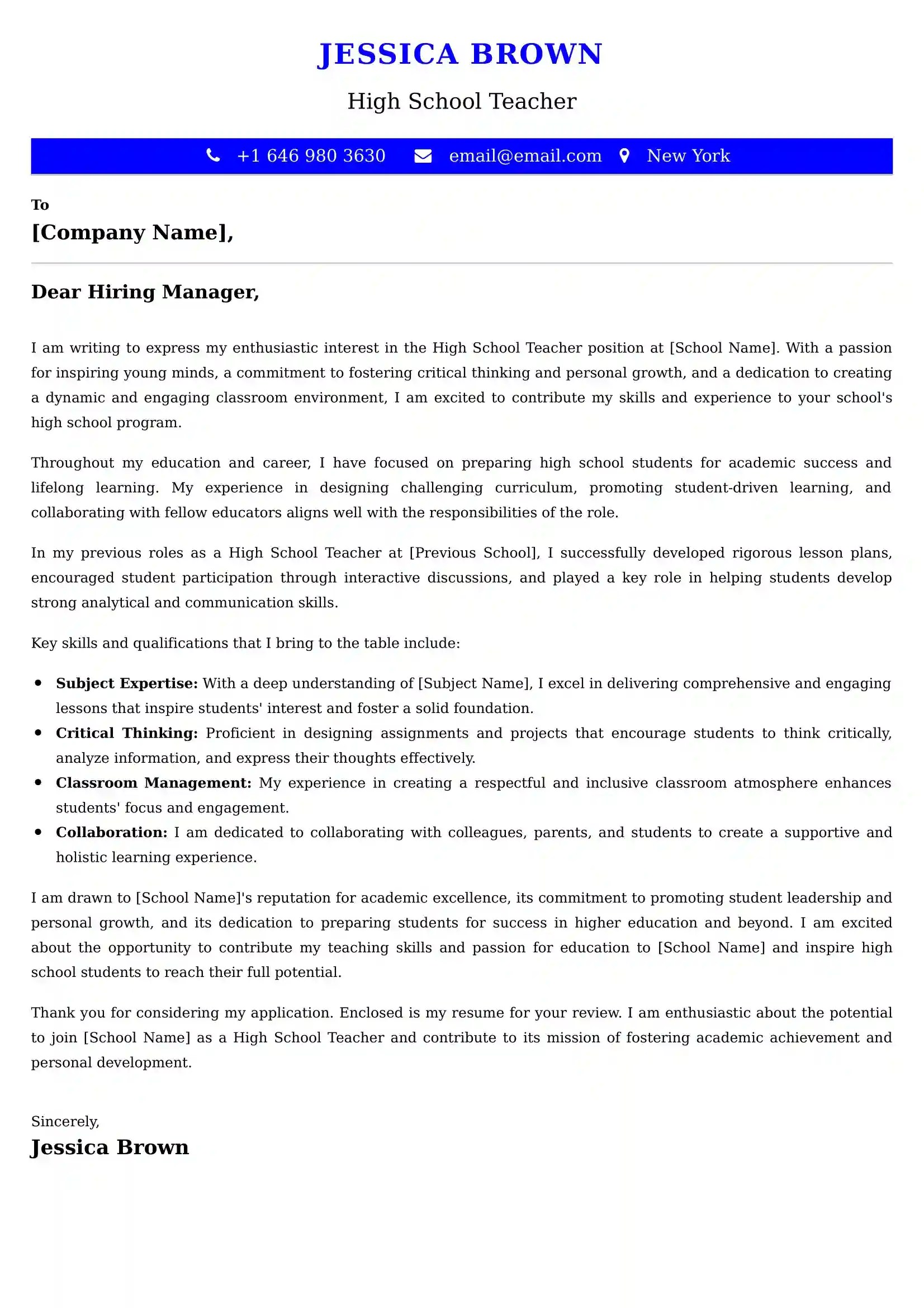 High School Teacher Cover Letter Examples South Africa