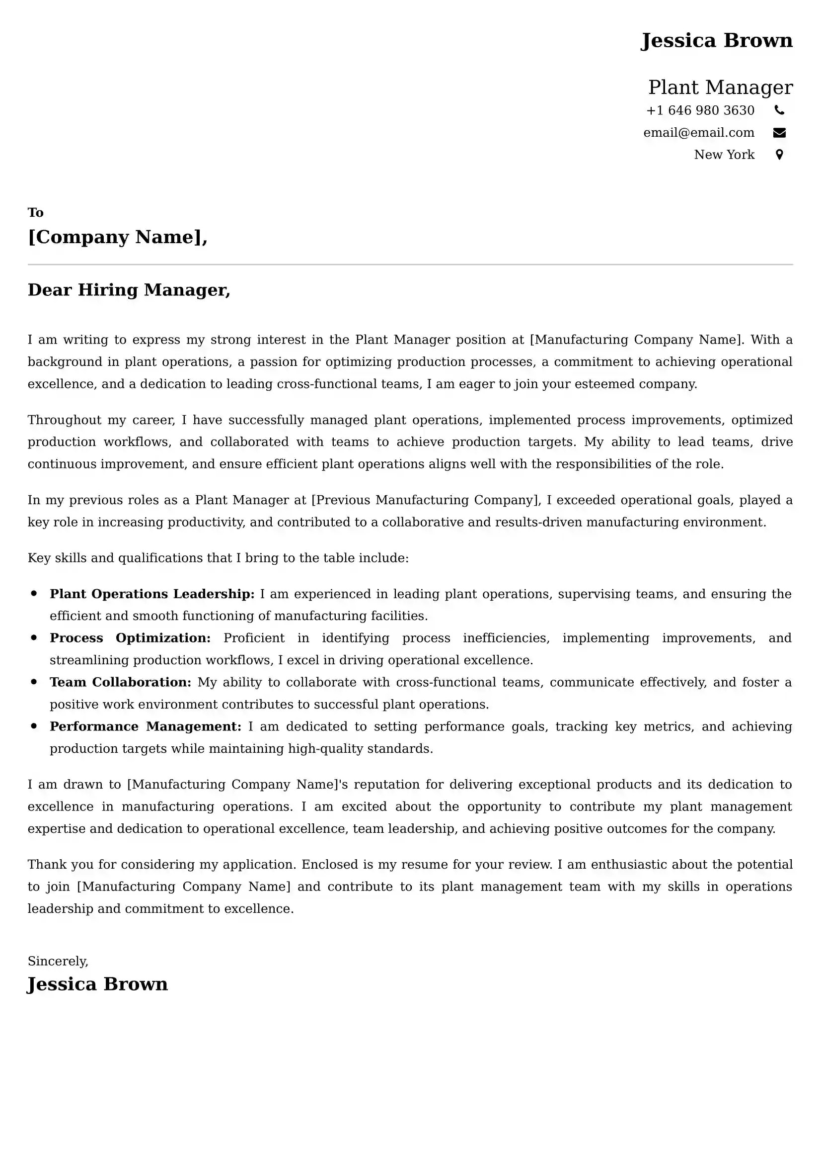 Plant Manager Cover Letter Examples South Africa