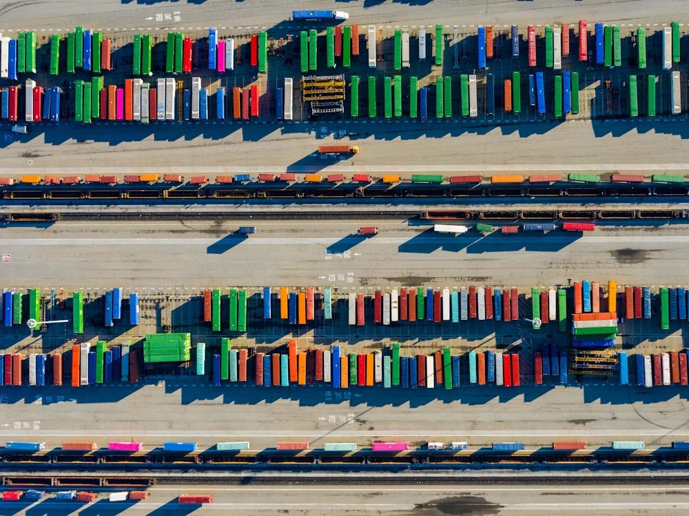 healthy brew hub shipping containers in a dockyard