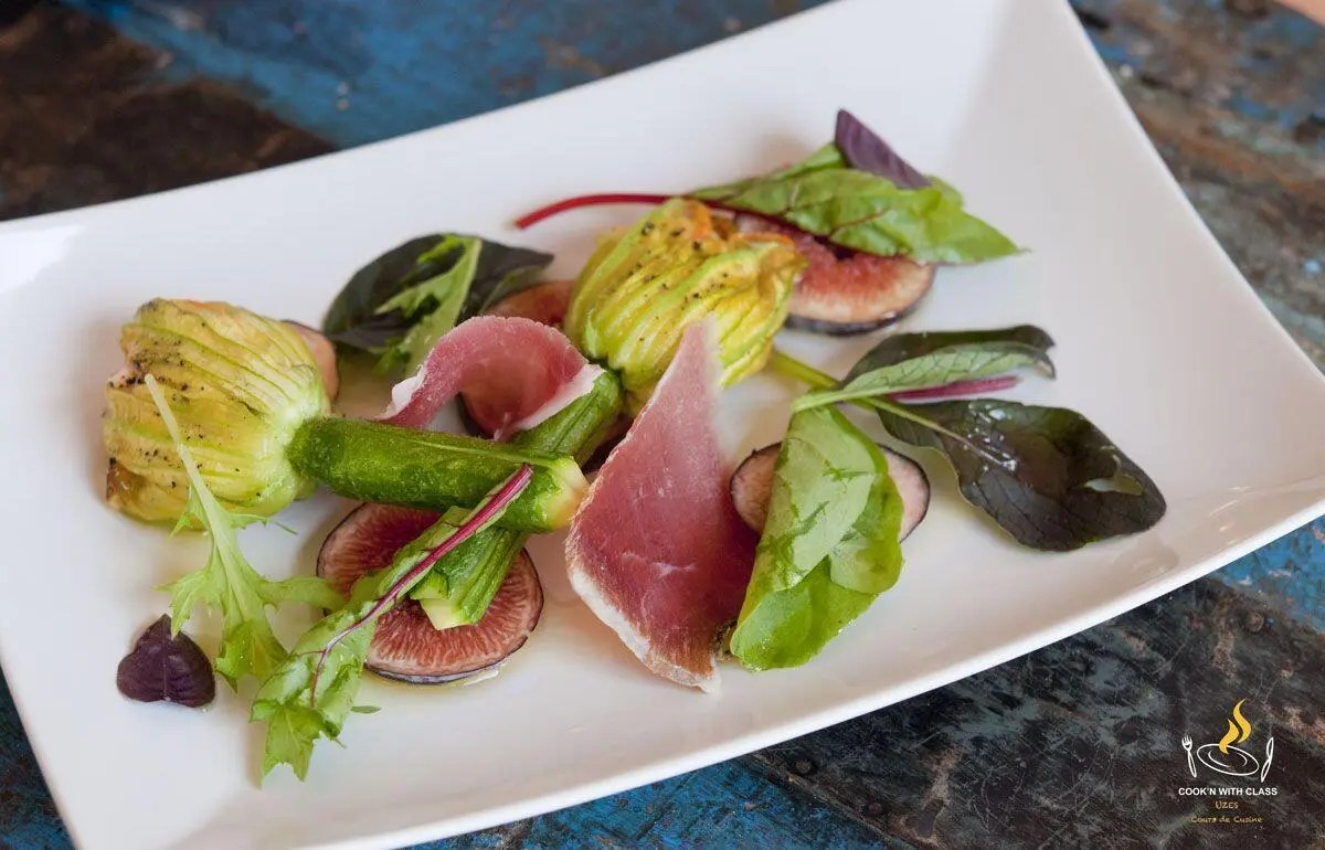 Stuffed Zucchini Flowers with Goat Cheese, Figs and Ham Perfectly