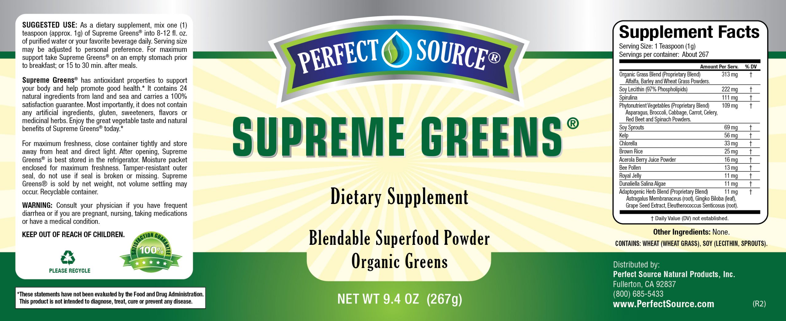 Perfect Source Nutritional Supplements Supreme Greens