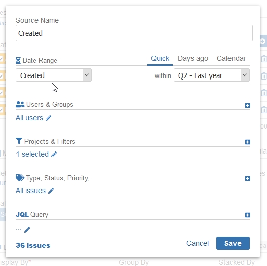 Created vs Resolved vs Any Date Field Report for Jira