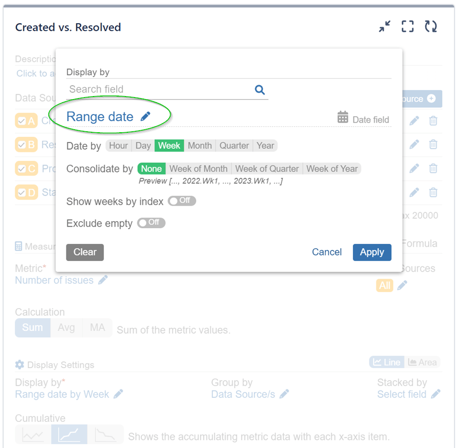 Created vs Resolved vs Any Date Field Report for Jira
