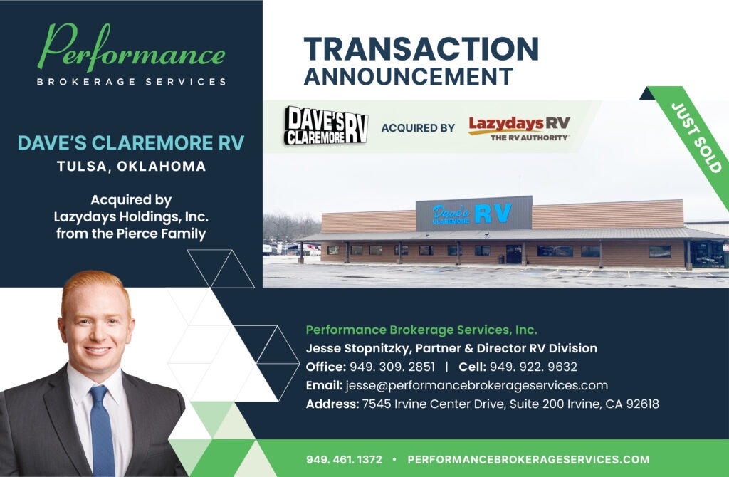Lazydays Holdings, Inc. Acquires Dave’s Claremore RV in Tulsa, Oklahoma