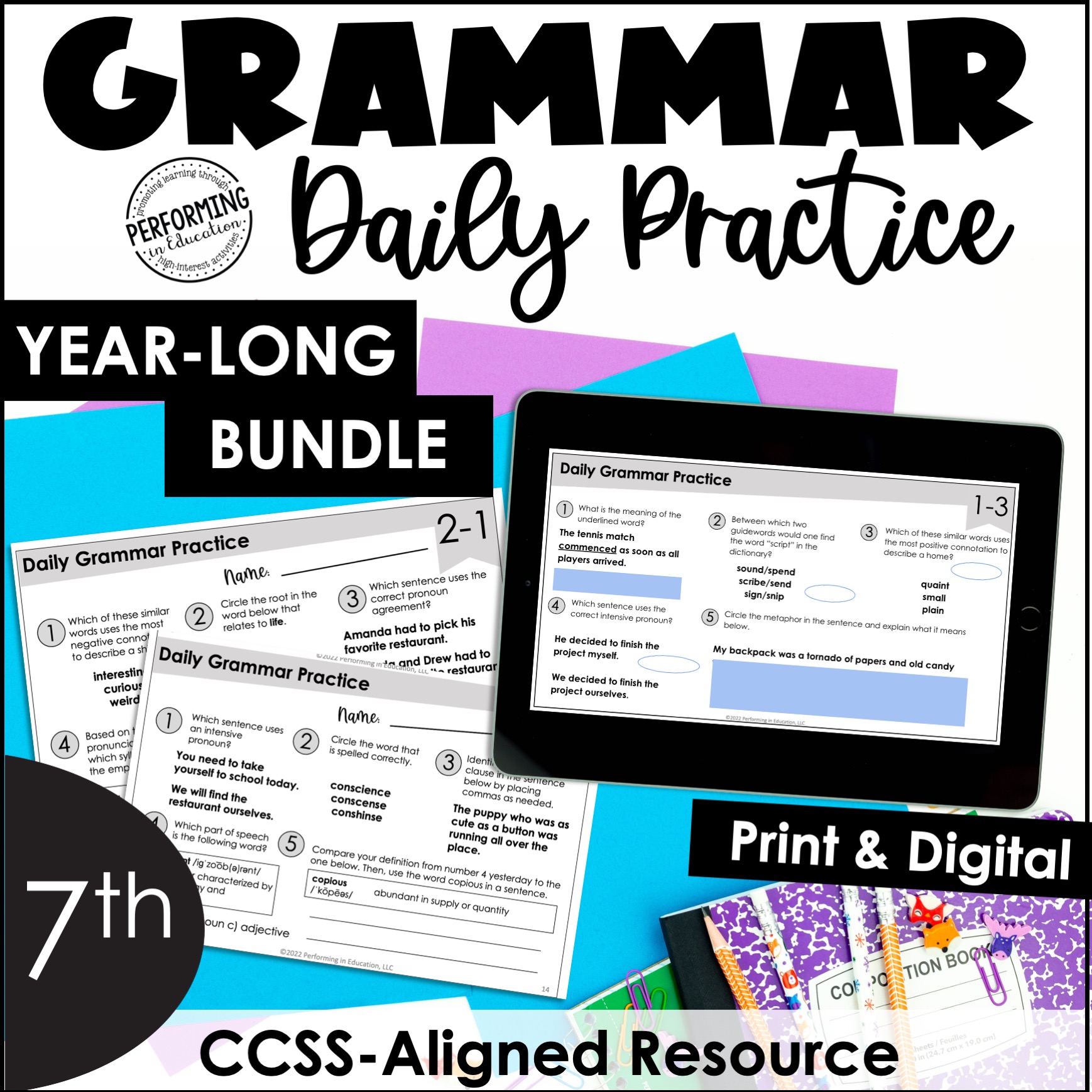 Daily Grammar Practice For 7th Grade | Year-Long Bundle | Spiral Review