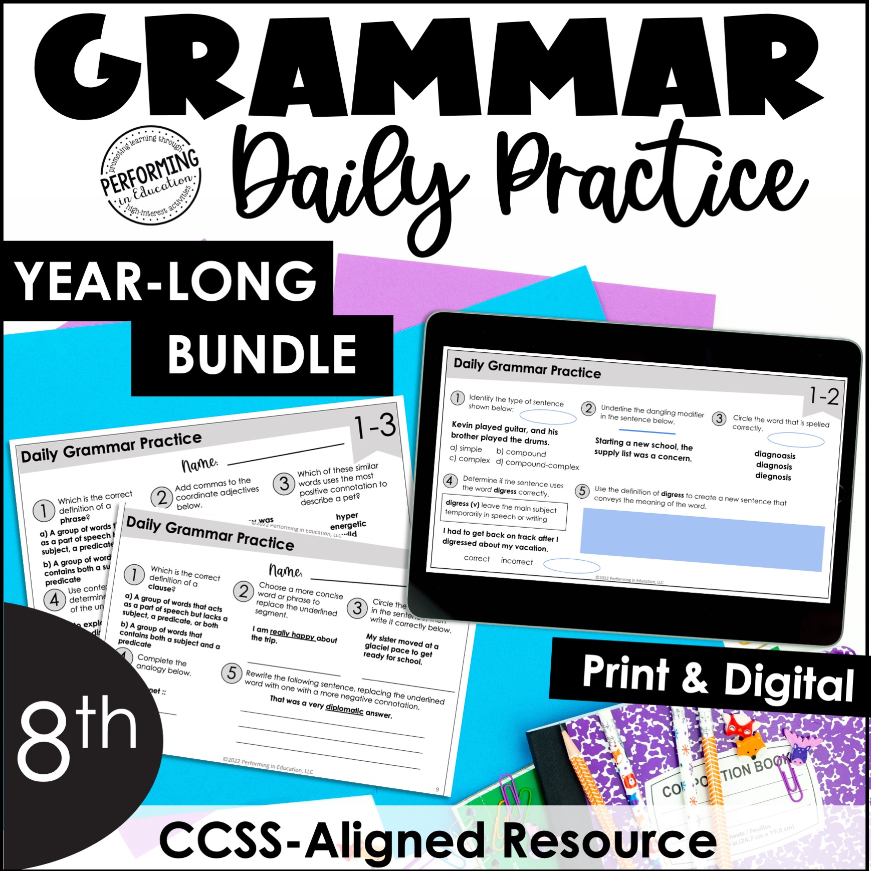 Daily Grammar Practice For 8th Grade | Year-Long Bundle | Spiral Review