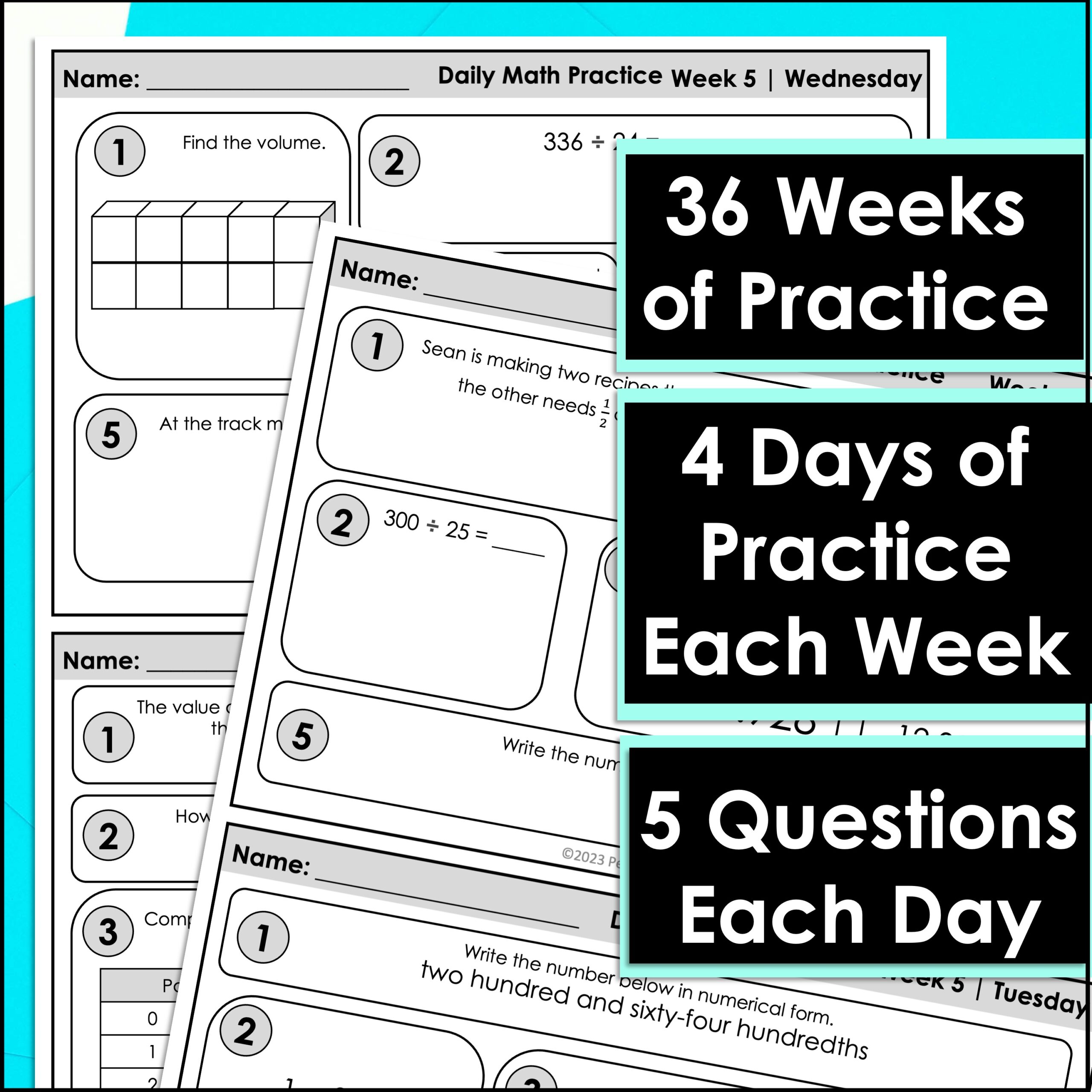 Daily Math Spiral Review for 5th Grade | Year-Long Math Practice | Math