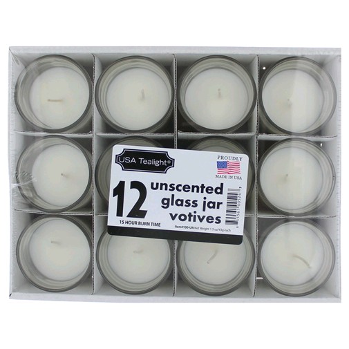 Unscented 1.5 Oz Glass Jar Votives Candles, 12 Pack 18 Oz Total