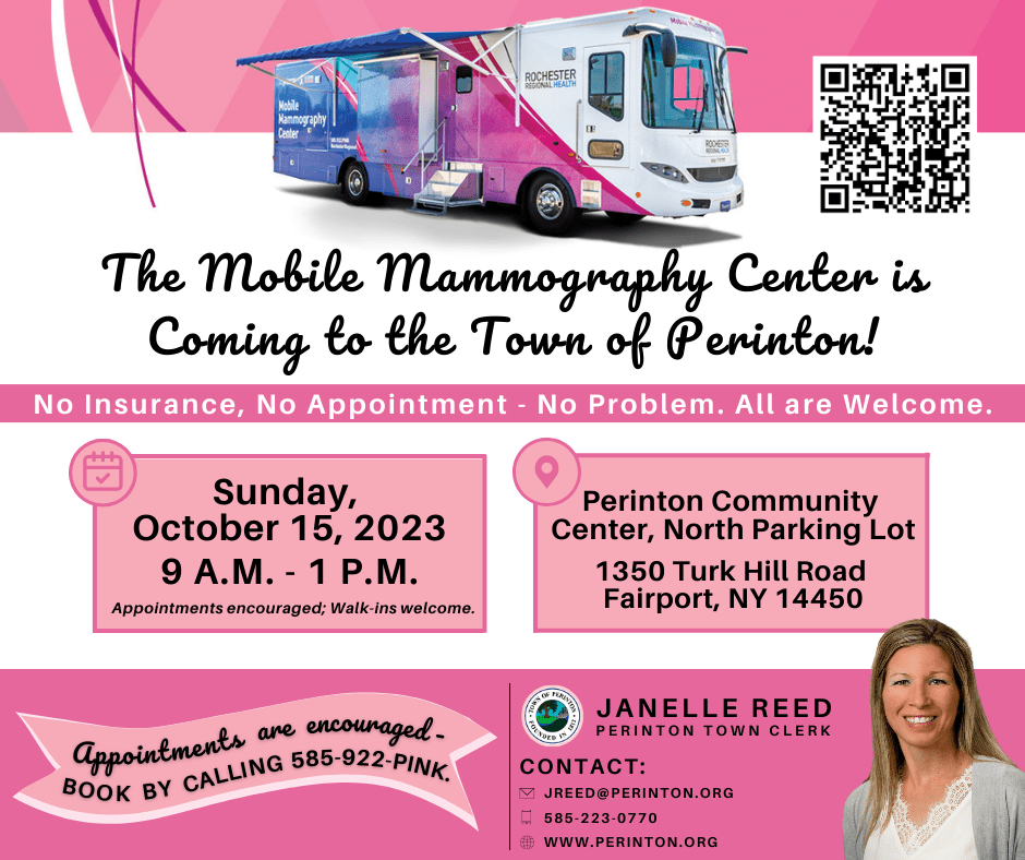 TOWN CLERK JANELLE REED ANNOUNCES MOBILE MAMMOGRAPHY CENTER COMING TO